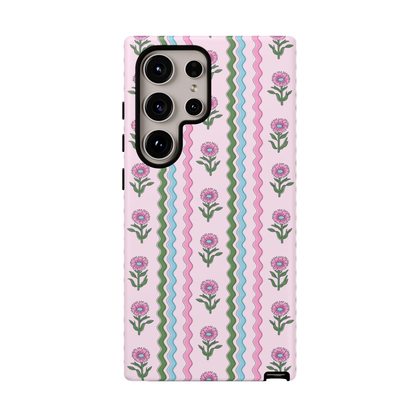 Preppy Rickrack Floral Blockprint Phone Case in Pink, Green, and Blue for Android