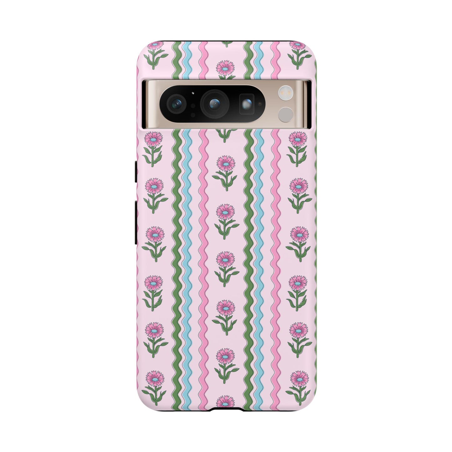 Preppy Rickrack Floral Blockprint Phone Case in Pink, Green, and Blue for Android