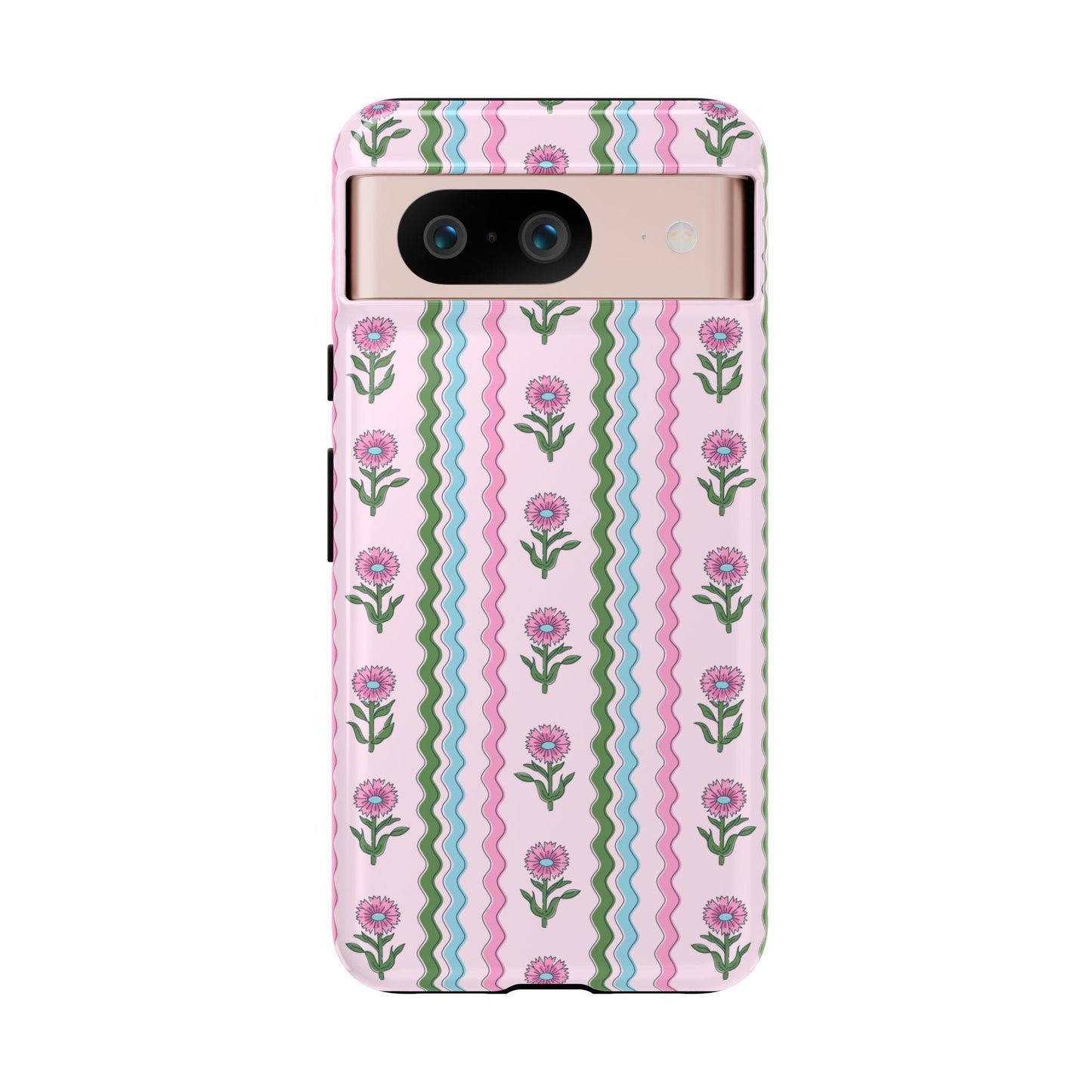 Preppy Rickrack Floral Blockprint Phone Case in Pink, Green, and Blue for Android