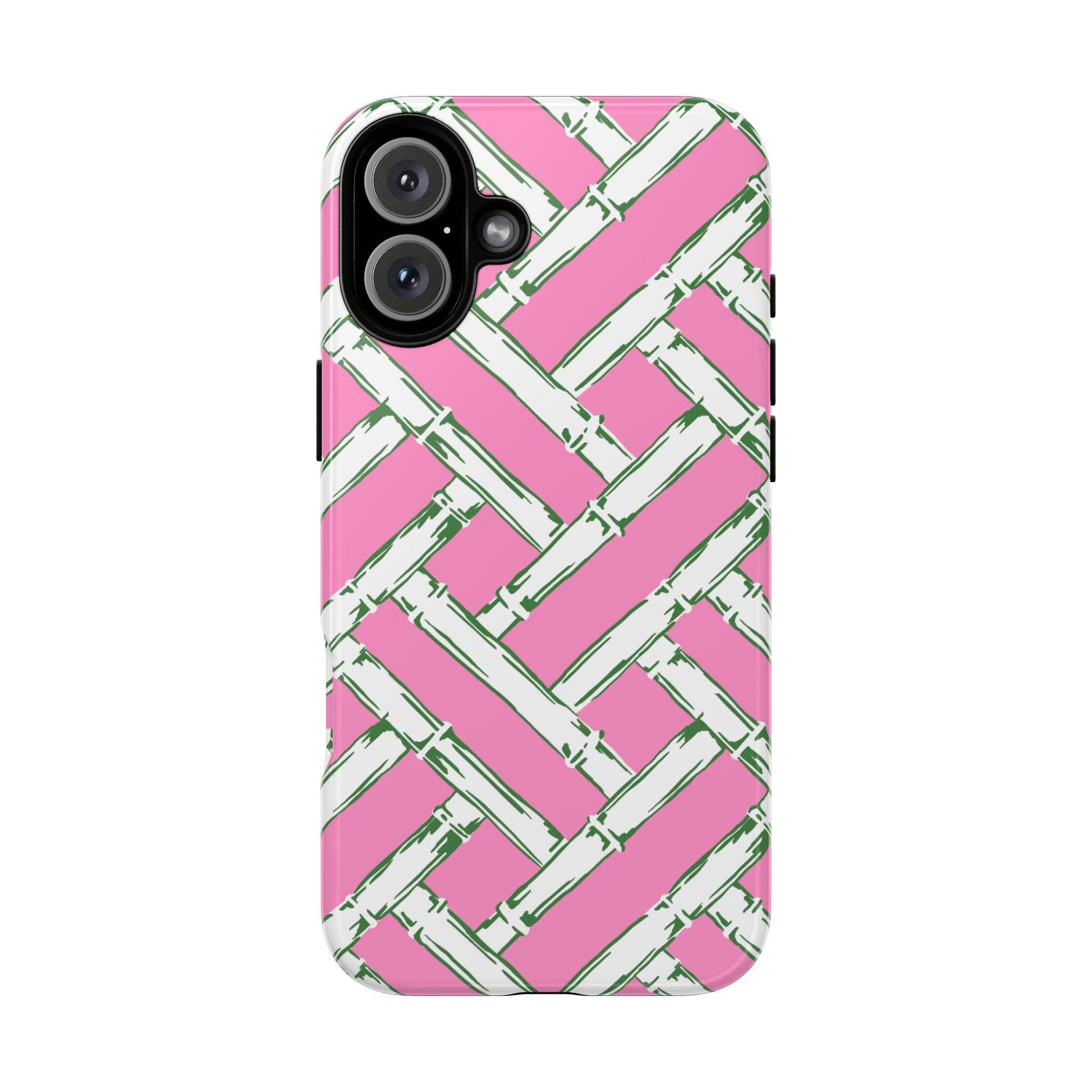 Preppy Pink and Green Basketweave Phone Case for iPhone