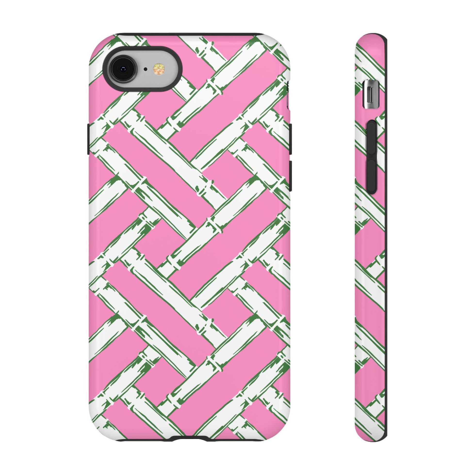 Preppy Pink and Green Basketweave Phone Case for iPhone