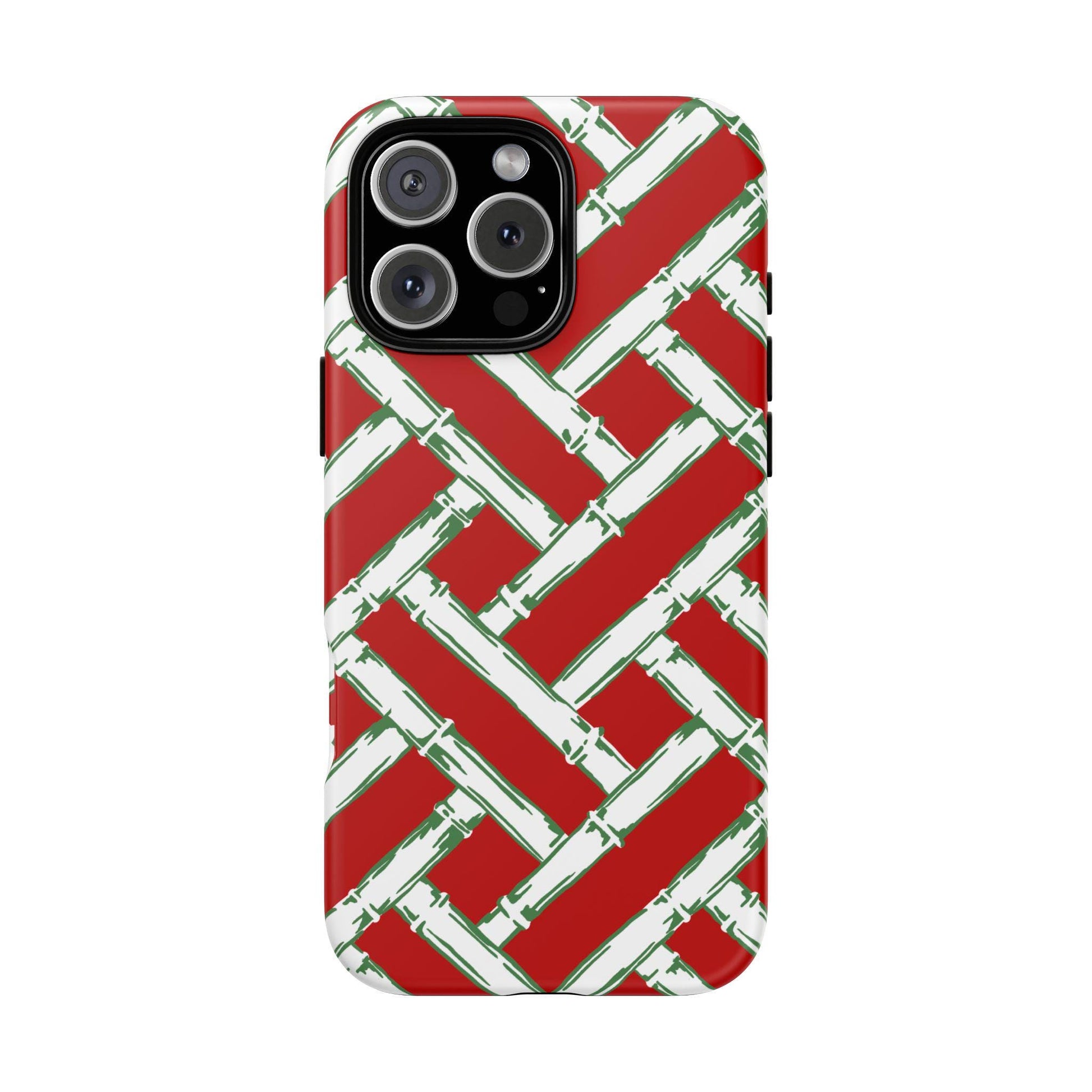 Preppy Red and Green Christmas Basketweave Phone Case for iPhone