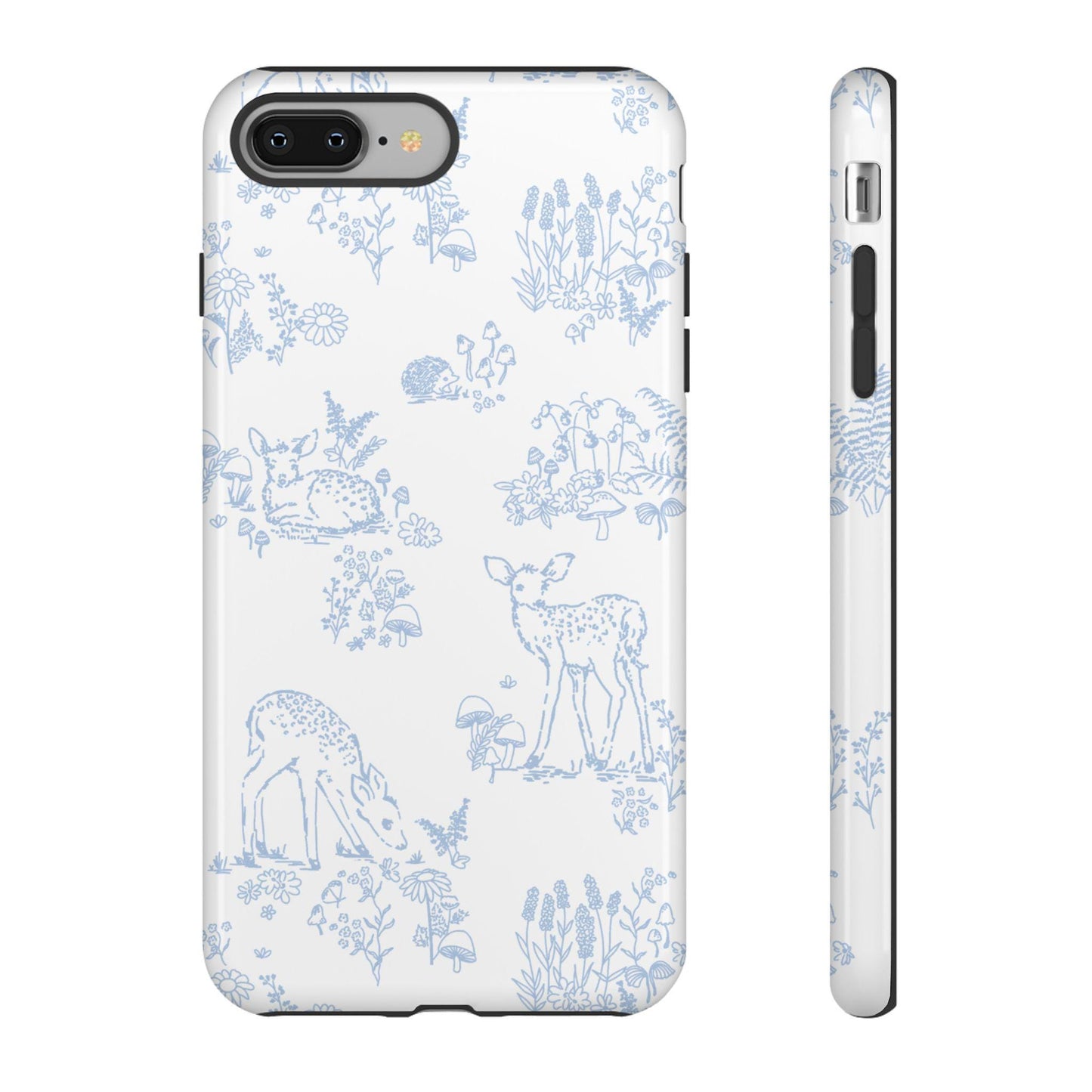 IPhone Case, Woodland Toile Deer Hedgehog Flora Fauna Tough Case Cover, Protective Shell, Cute Animal Print, Unique Design