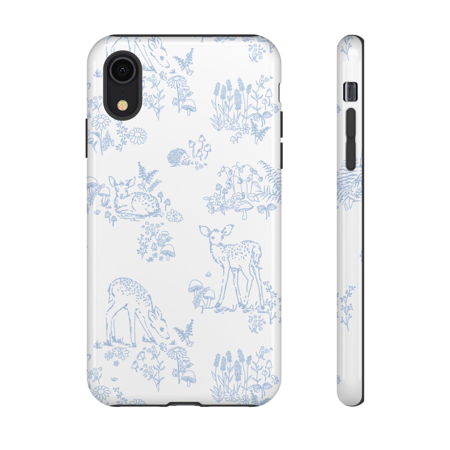 IPhone Case, Woodland Toile Deer Hedgehog Flora Fauna Tough Case Cover, Protective Shell, Cute Animal Print, Unique Design