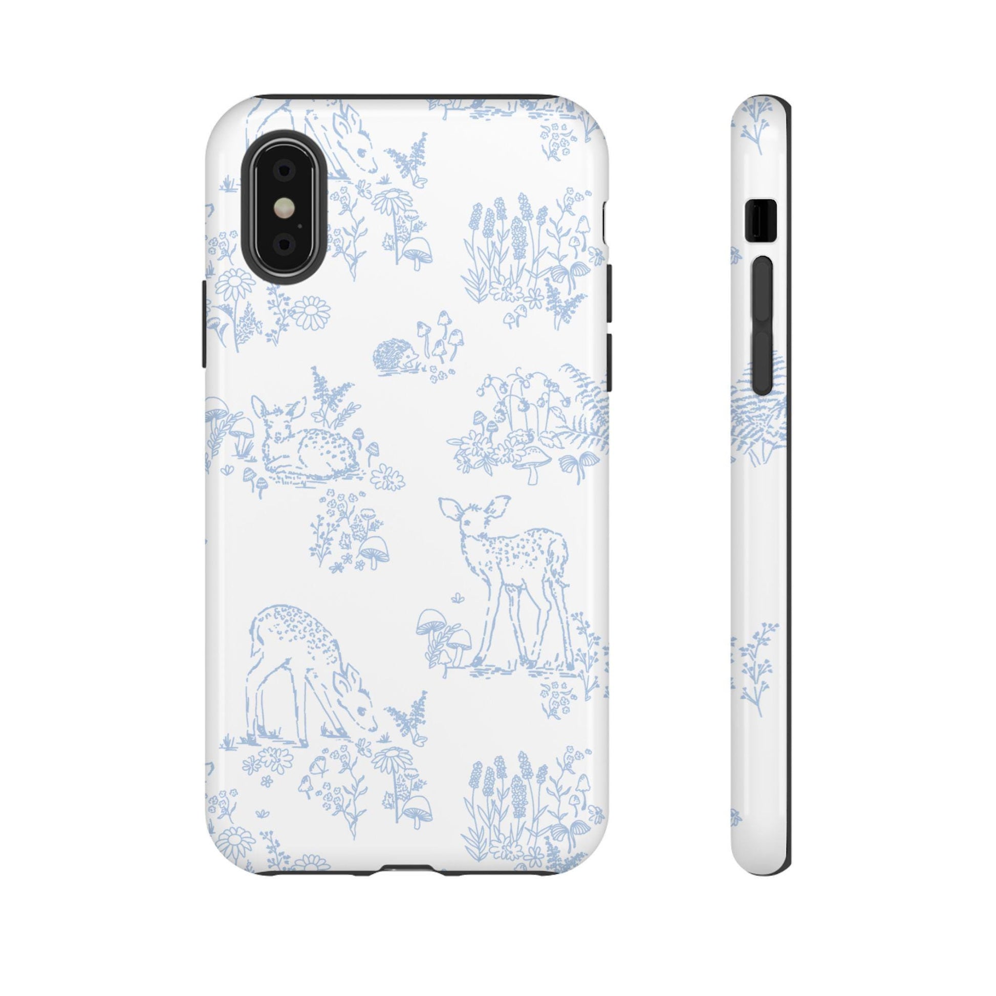 IPhone Case, Woodland Toile Deer Hedgehog Flora Fauna Tough Case Cover, Protective Shell, Cute Animal Print, Unique Design