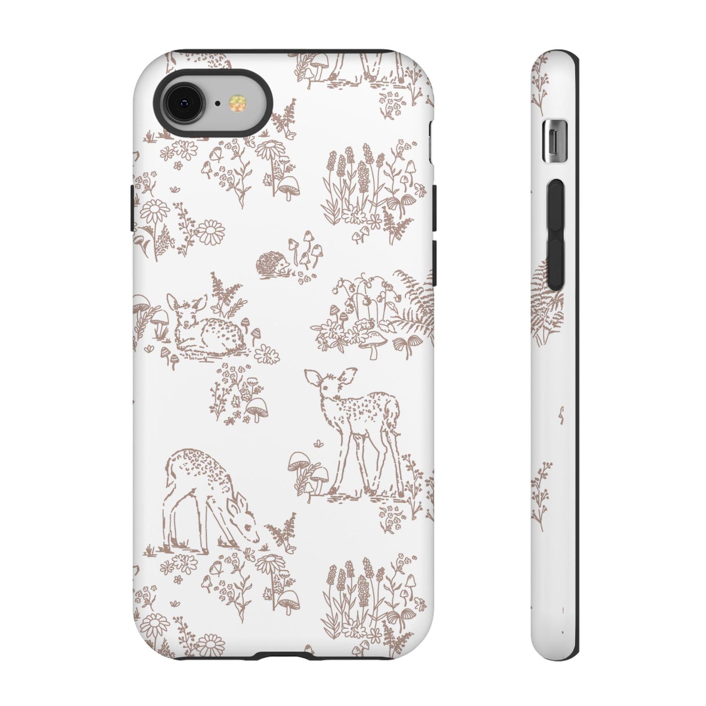 iPhone Tough Case - Fall Woodland Deer Hedgehog Fern Mushroom Autumn Brown, Woodland iPhone Cover, Protective Phone Case, Rustic