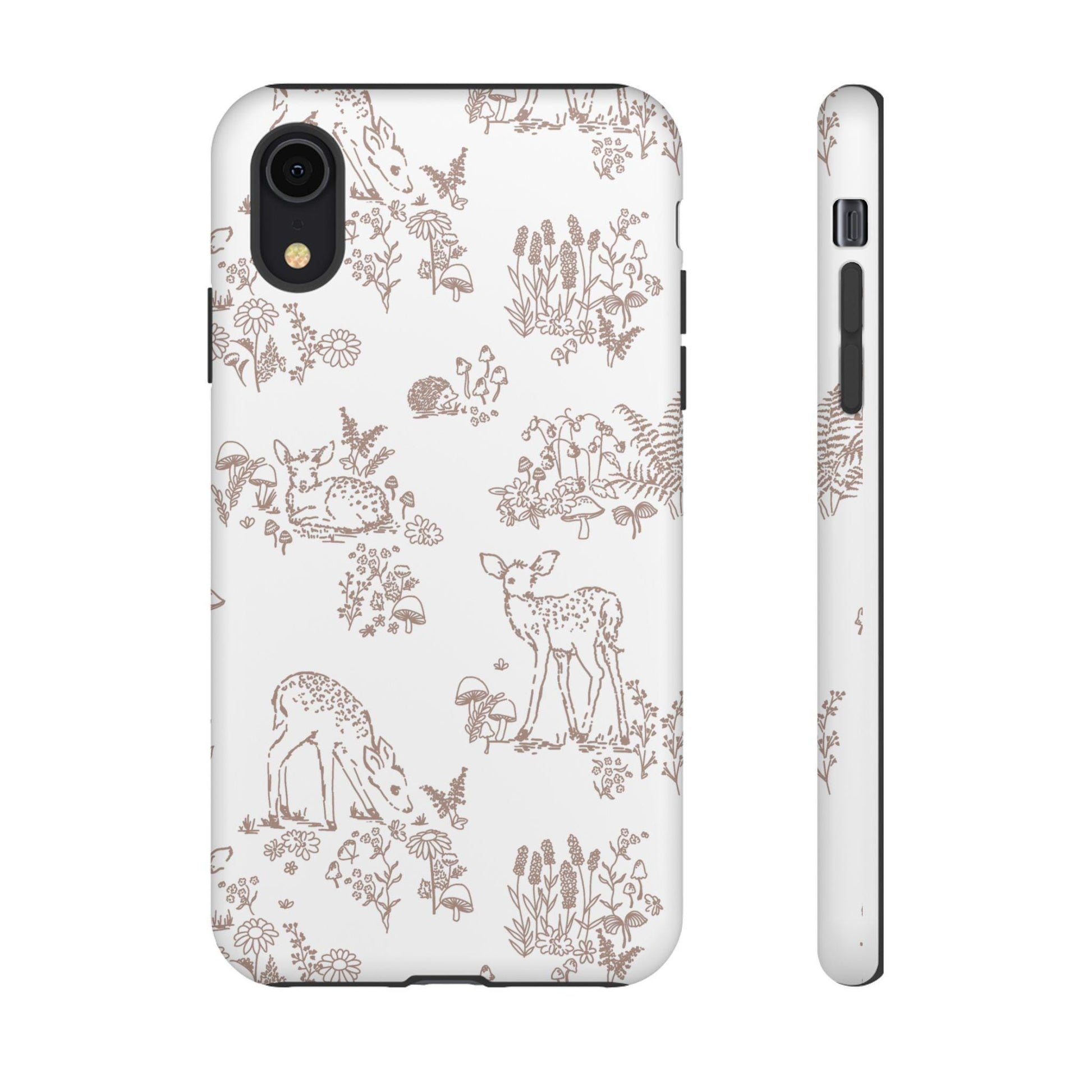 iPhone Tough Case - Fall Woodland Deer Hedgehog Fern Mushroom Autumn Brown, Woodland iPhone Cover, Protective Phone Case, Rustic