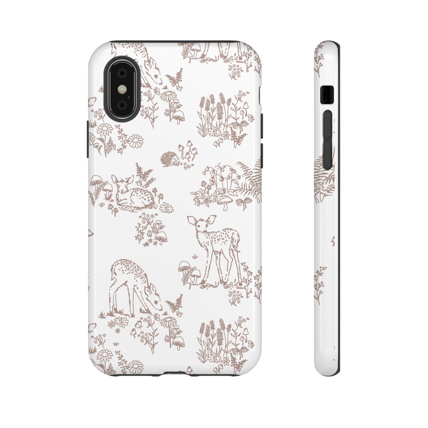 iPhone Tough Case - Fall Woodland Deer Hedgehog Fern Mushroom Autumn Brown, Woodland iPhone Cover, Protective Phone Case, Rustic