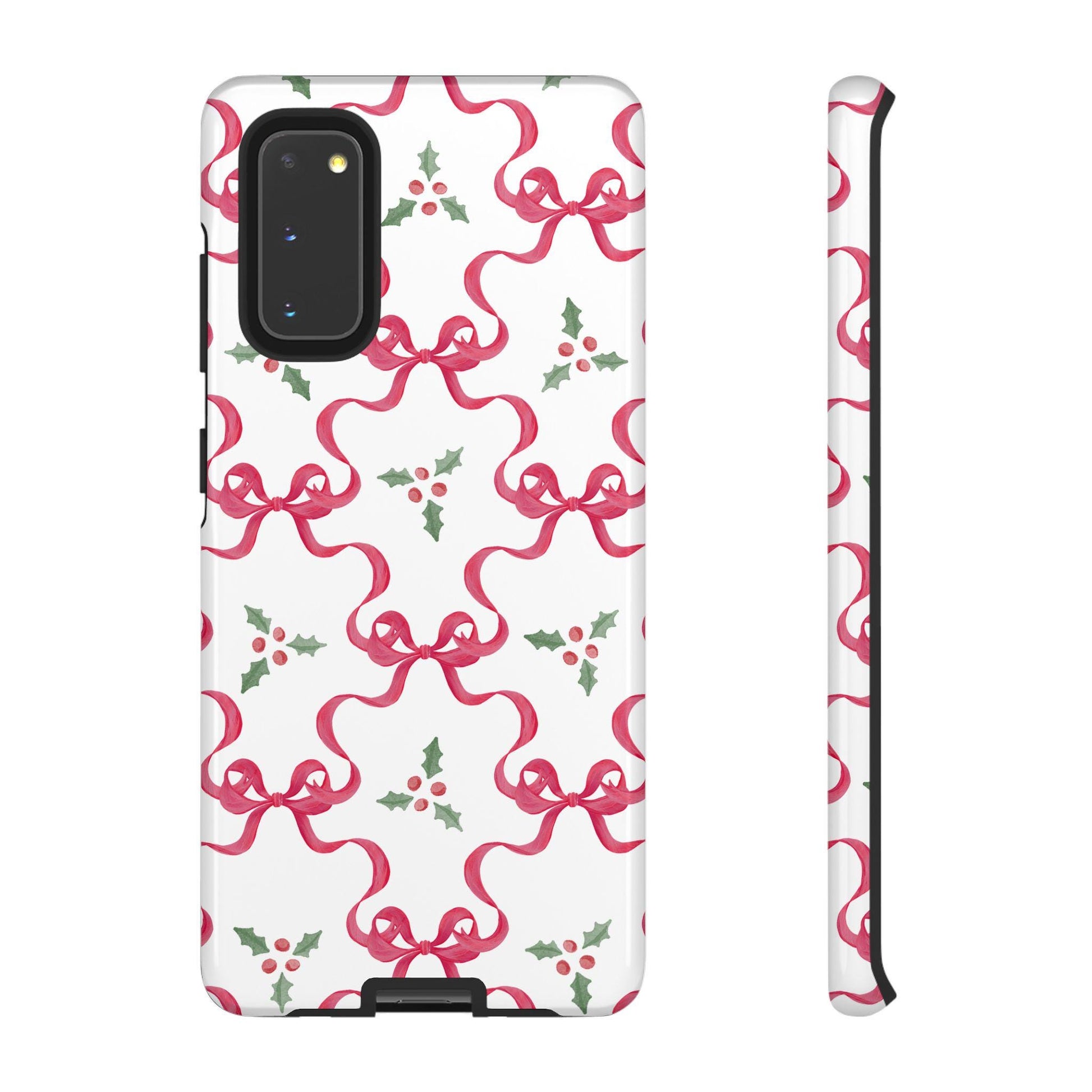 Christmas Coquette Tough Cases, Festive Android with Red Bows and Holly, Holiday Phone Accessories, Protective Covers, Winter Cellphone