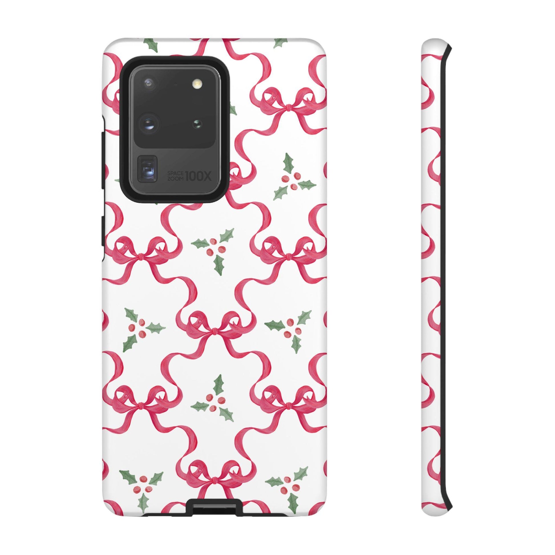 Christmas Coquette Tough Cases, Festive Android with Red Bows and Holly, Holiday Phone Accessories, Protective Covers, Winter Cellphone