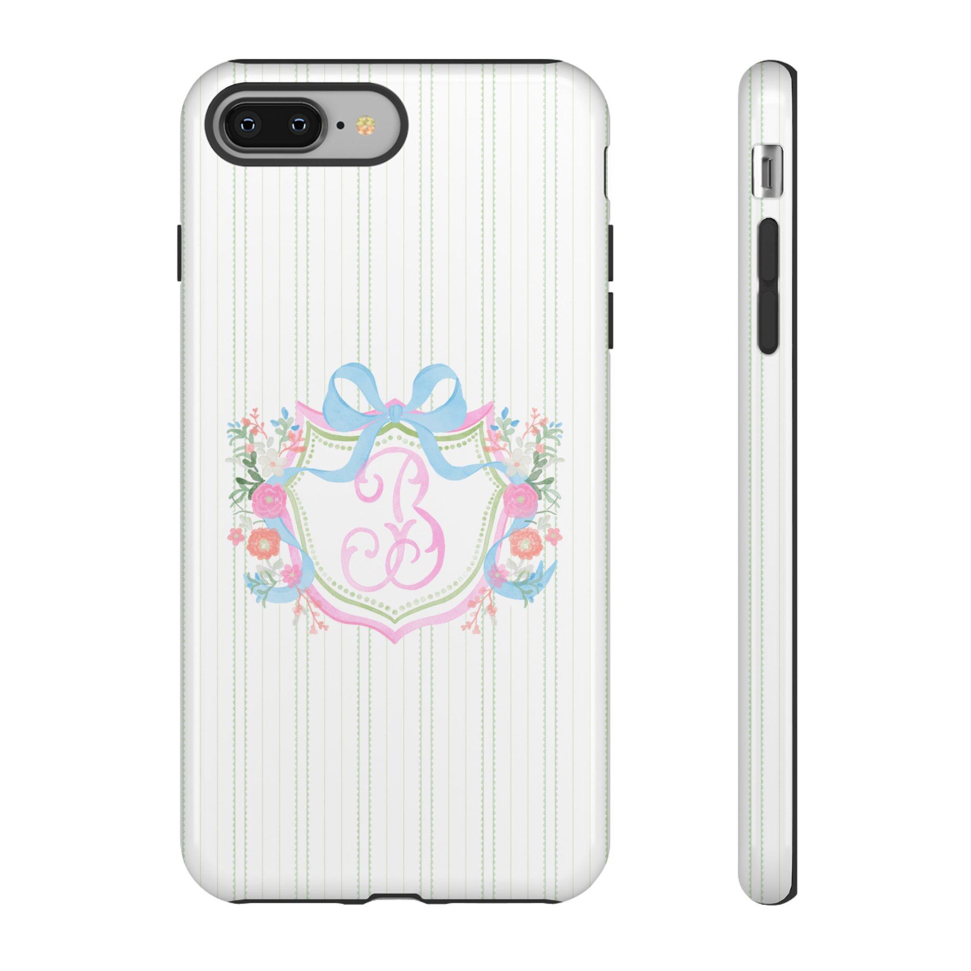 iPhone Tough Case, Sweet Classic Watercolor Monogram Personalized Initial Monogrammed Cover, Protective Phone Accessories, Customizable