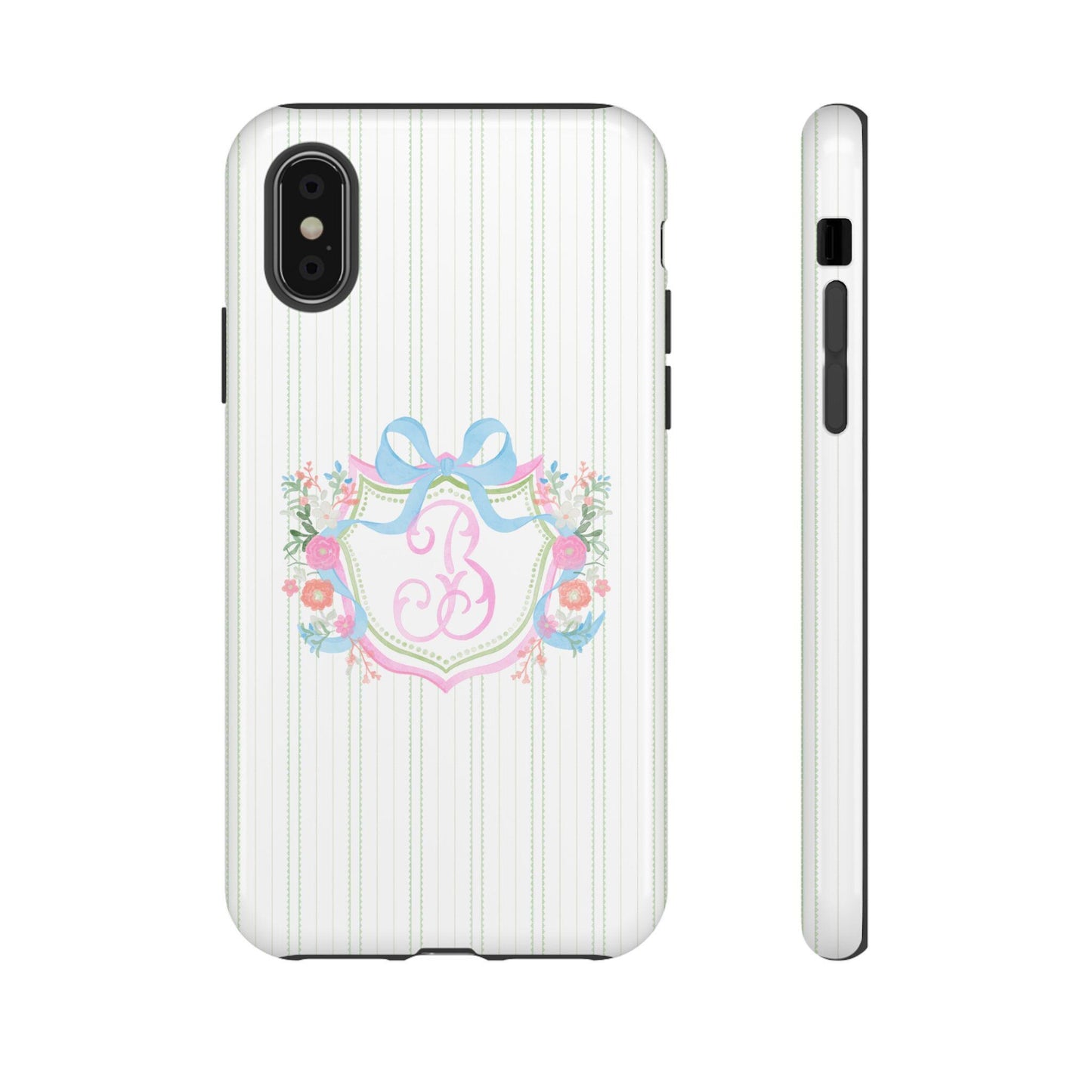 iPhone Tough Case, Sweet Classic Watercolor Monogram Personalized Initial Monogrammed Cover, Protective Phone Accessories, Customizable