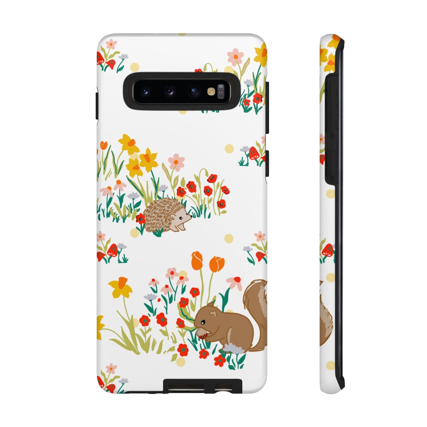 iPhone Case, Colorful Tough Cases with Squirrels and Hedgehogs, Rust Green Yellow Orange Matte or Glossy, Protective Phone Cover, Hard