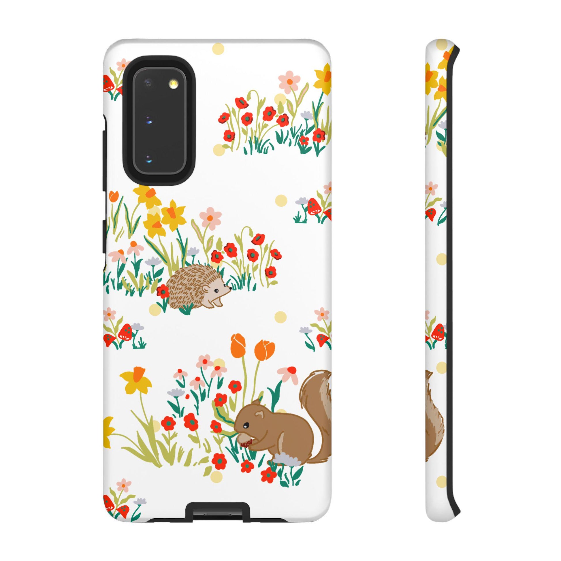 iPhone Case, Colorful Tough Cases with Squirrels and Hedgehogs, Rust Green Yellow Orange Matte or Glossy, Protective Phone Cover, Hard