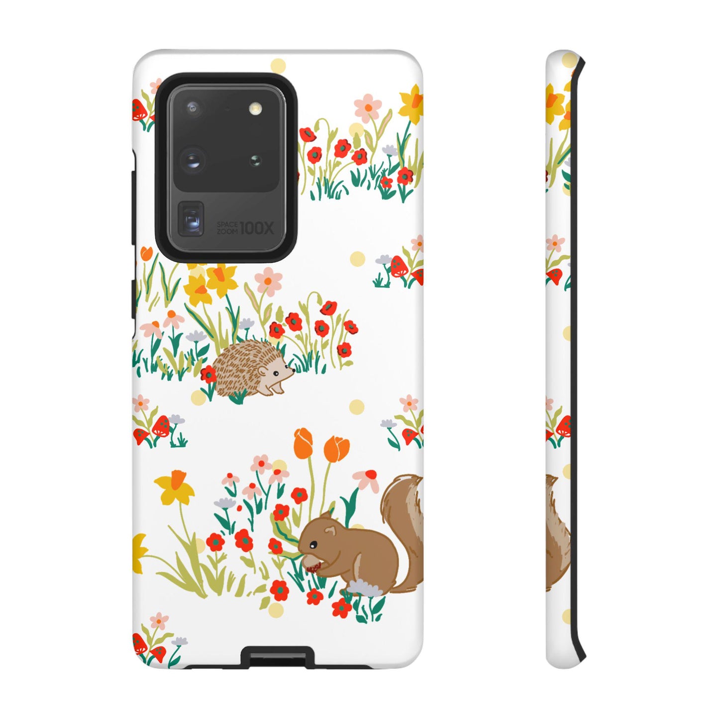 iPhone Case, Colorful Tough Cases with Squirrels and Hedgehogs, Rust Green Yellow Orange Matte or Glossy, Protective Phone Cover, Hard