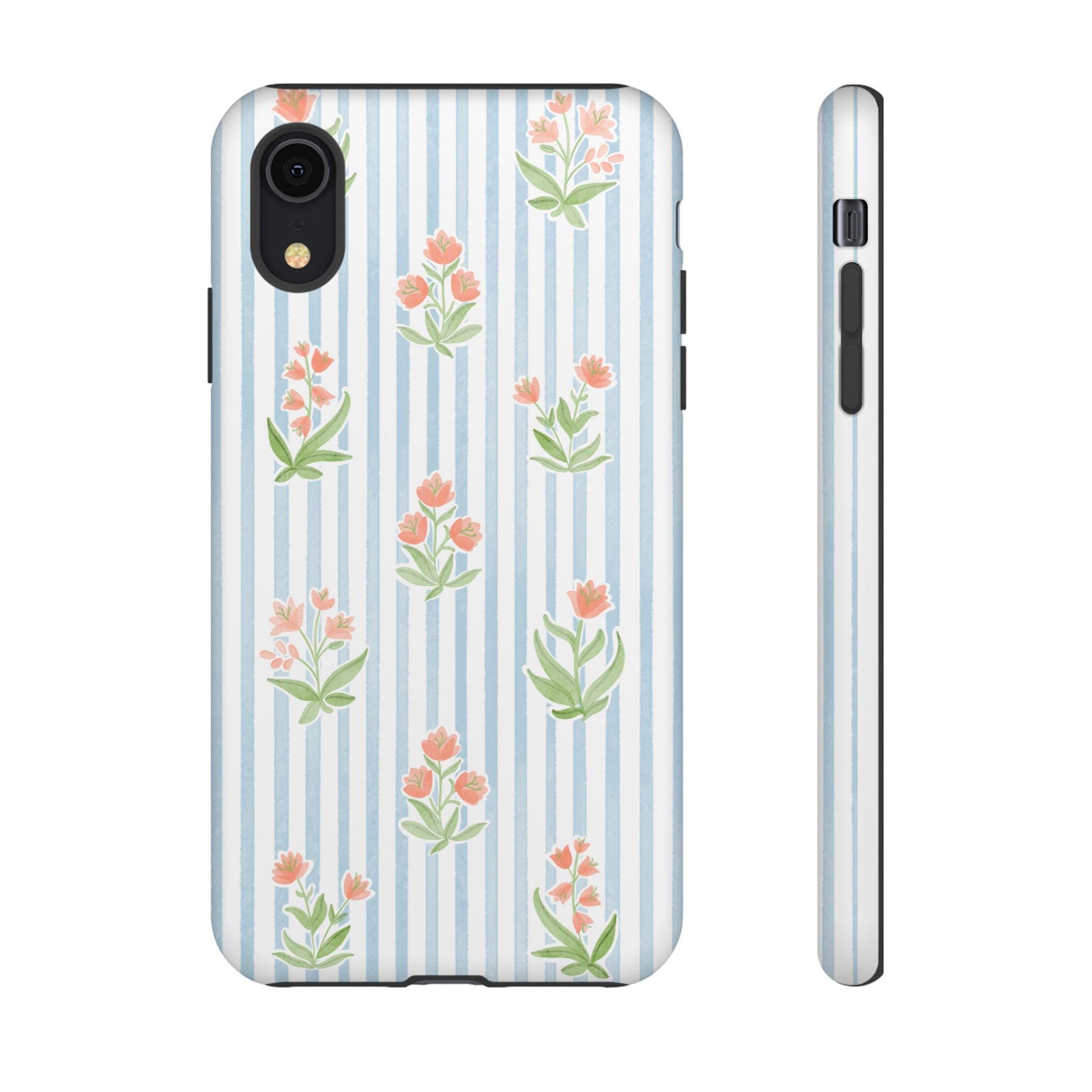 iPhone Case, Floral Phone Cover, Blue Watercolor Flowers, Protective Phone Case, Tough Phone Shell, Coral Floral Tech Accessory