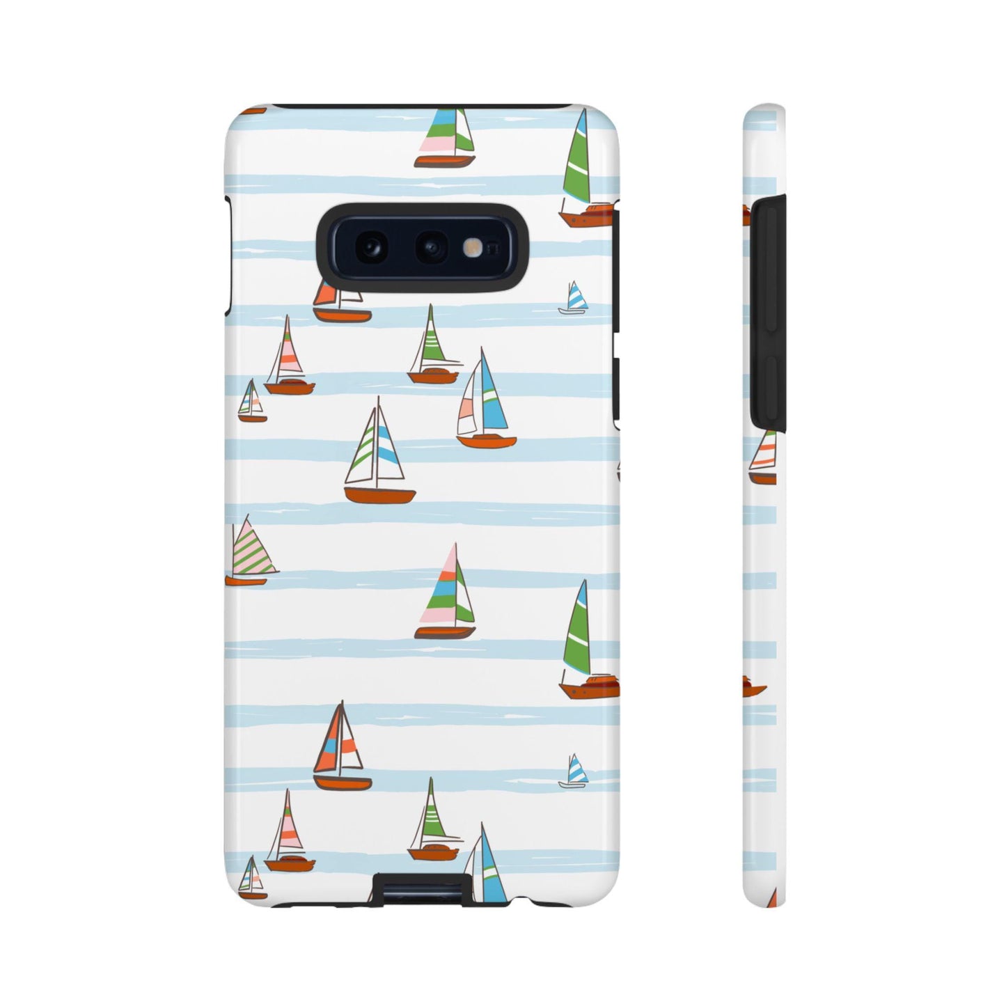 Phone Case, Seaside Sailboat Android Case, Preppy Nautical Cover for Rosemary Beach, Florida, Coastal Hard Shell Protective Case, Beach