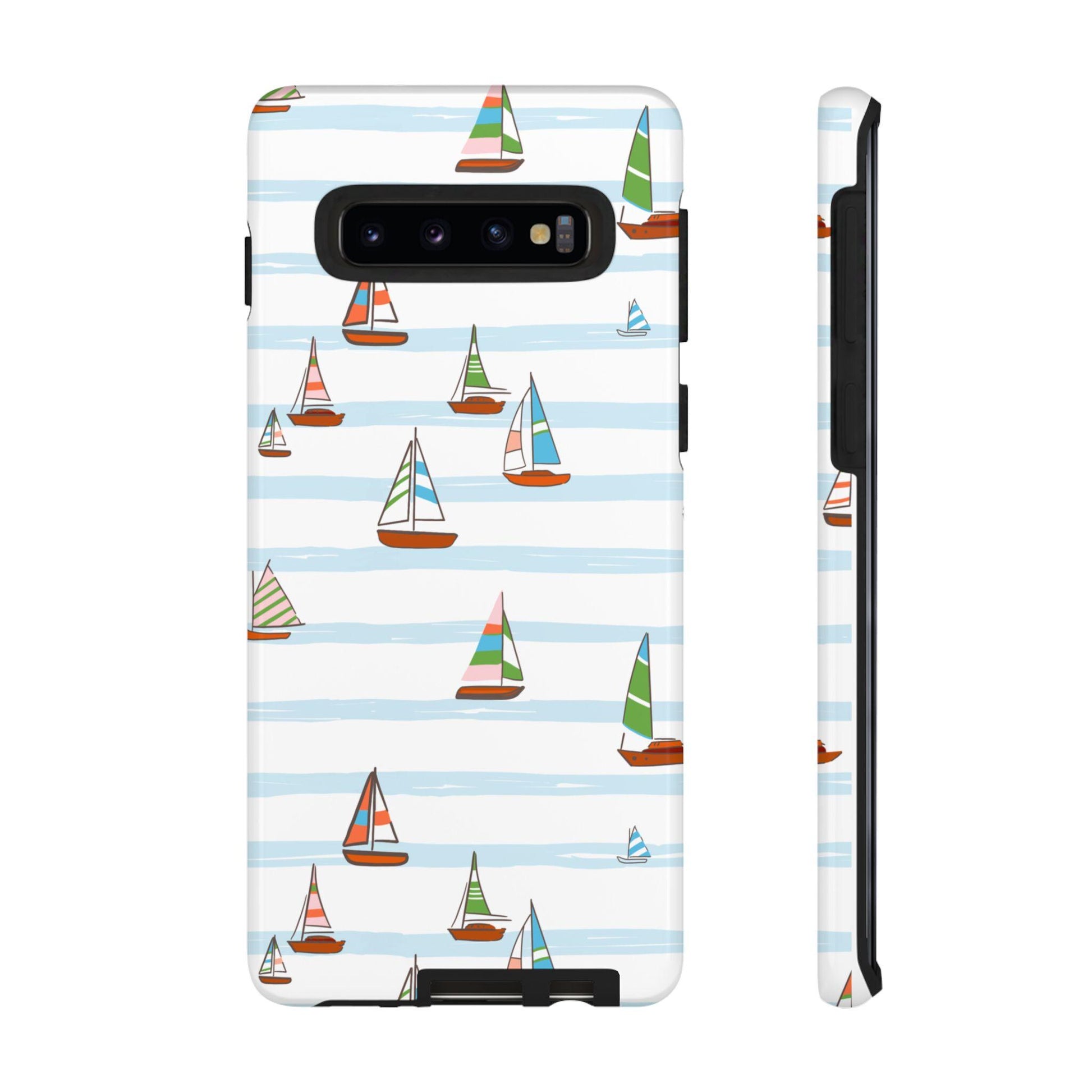 Phone Case, Seaside Sailboat Android Case, Preppy Nautical Cover for Rosemary Beach, Florida, Coastal Hard Shell Protective Case, Beach