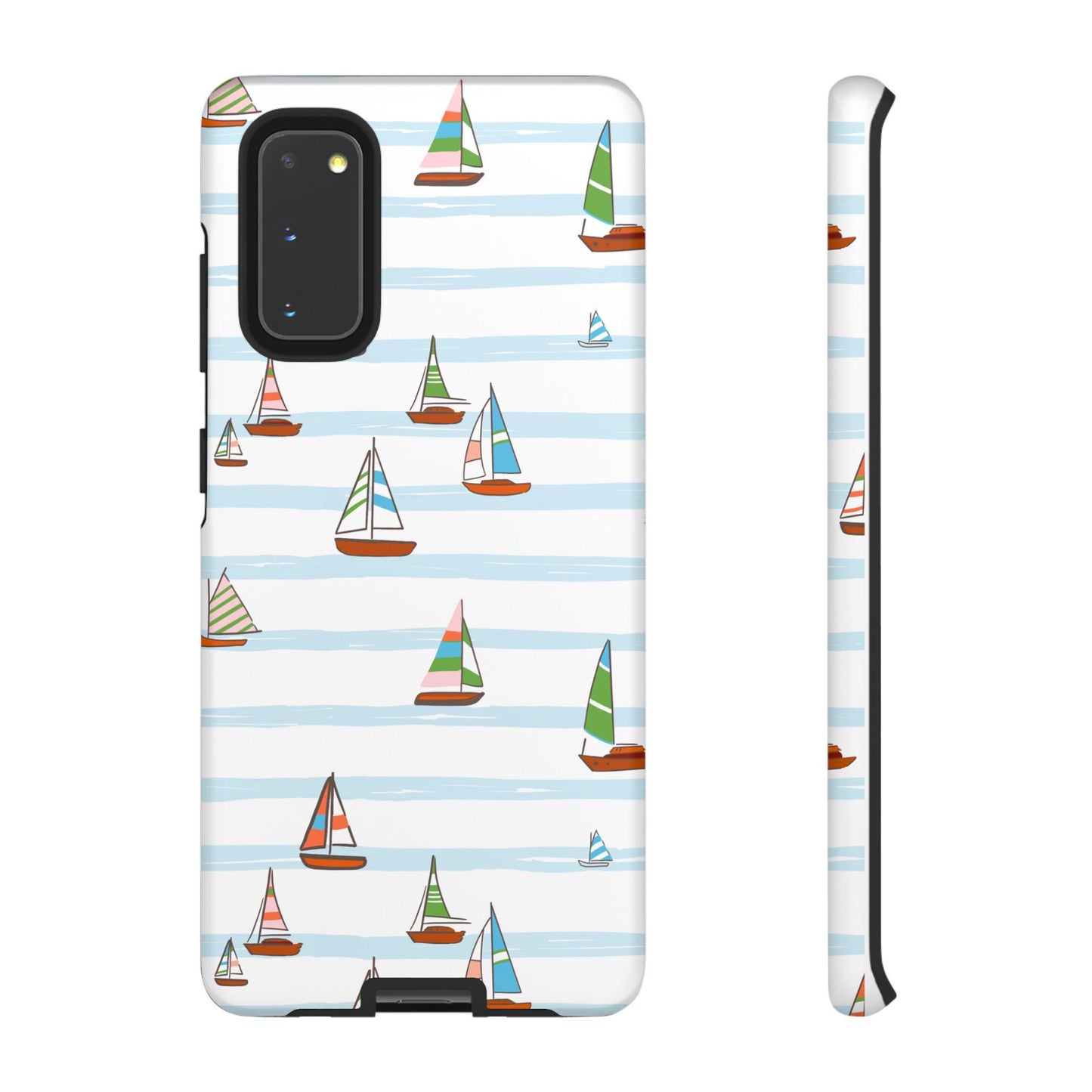 Phone Case, Seaside Sailboat Android Case, Preppy Nautical Cover for Rosemary Beach, Florida, Coastal Hard Shell Protective Case, Beach