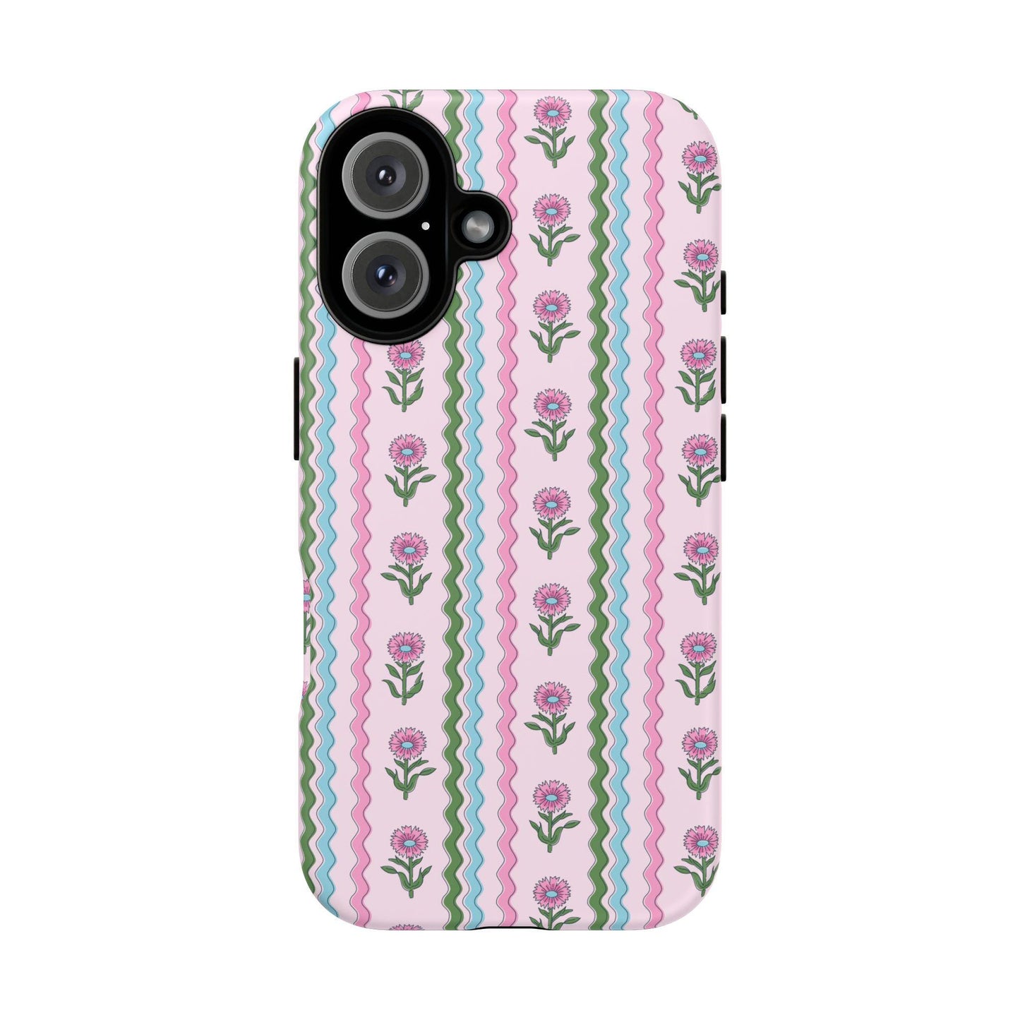 Preppy Rickrack Floral Blockprint Phone Case in Pink, Green, and Blue for iPhone