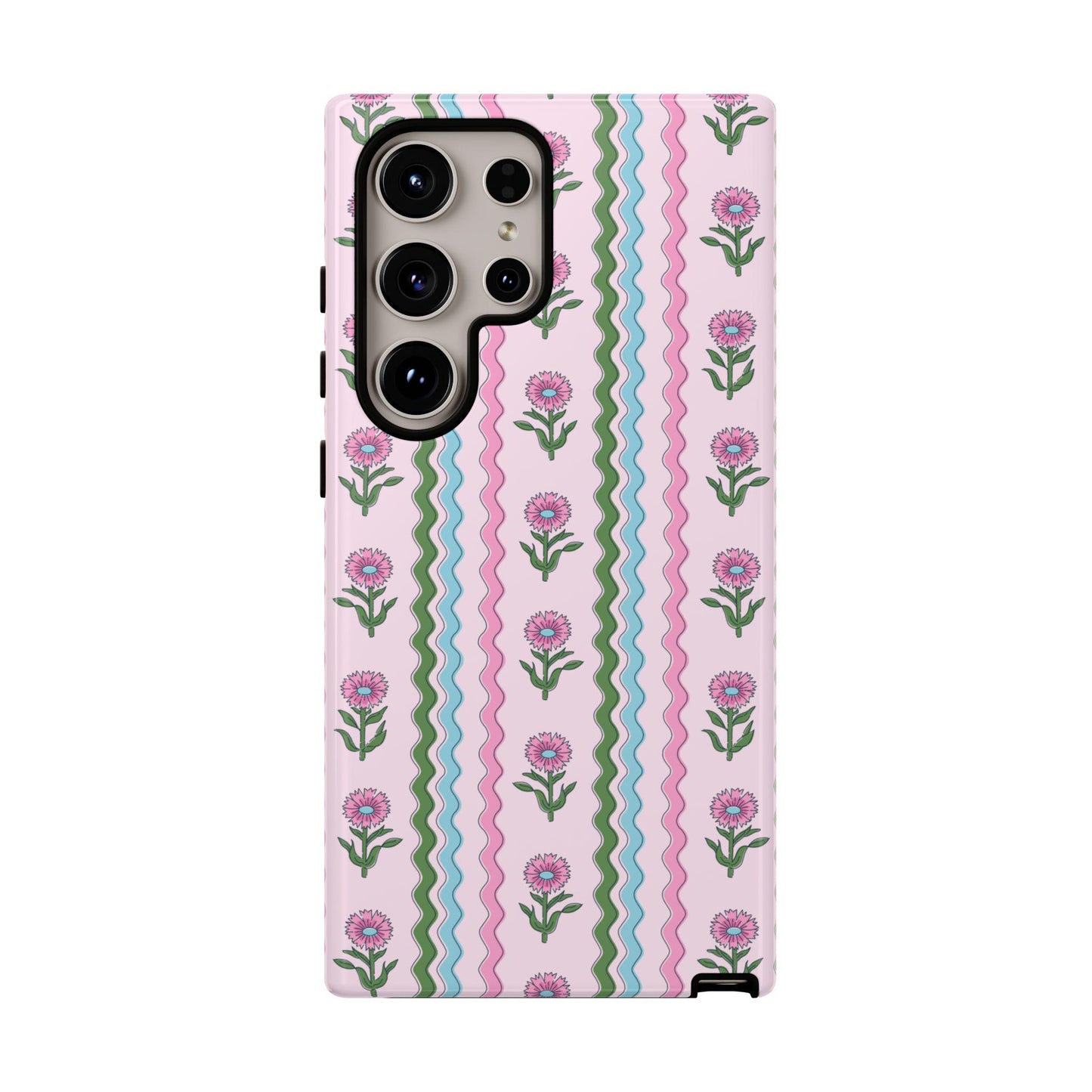 Preppy Rickrack Floral Blockprint Phone Case in Pink, Green, and Blue for Android