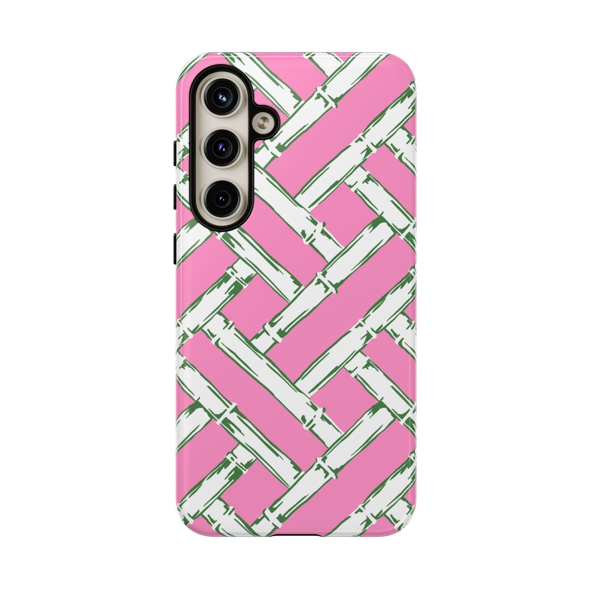 Preppy Pink and Green Basketweave Phone Case for Android