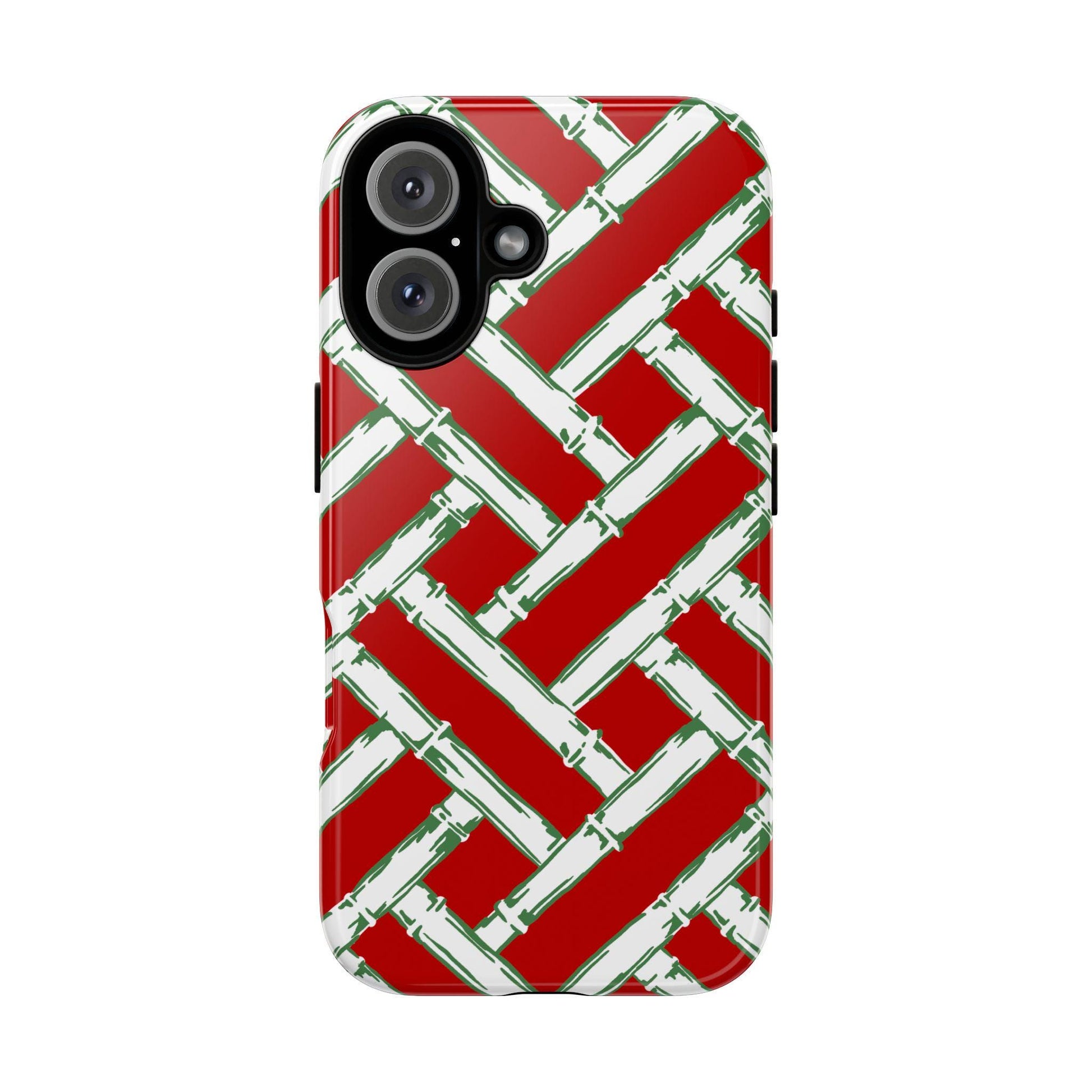 Preppy Red and Green Christmas Basketweave Phone Case for iPhone