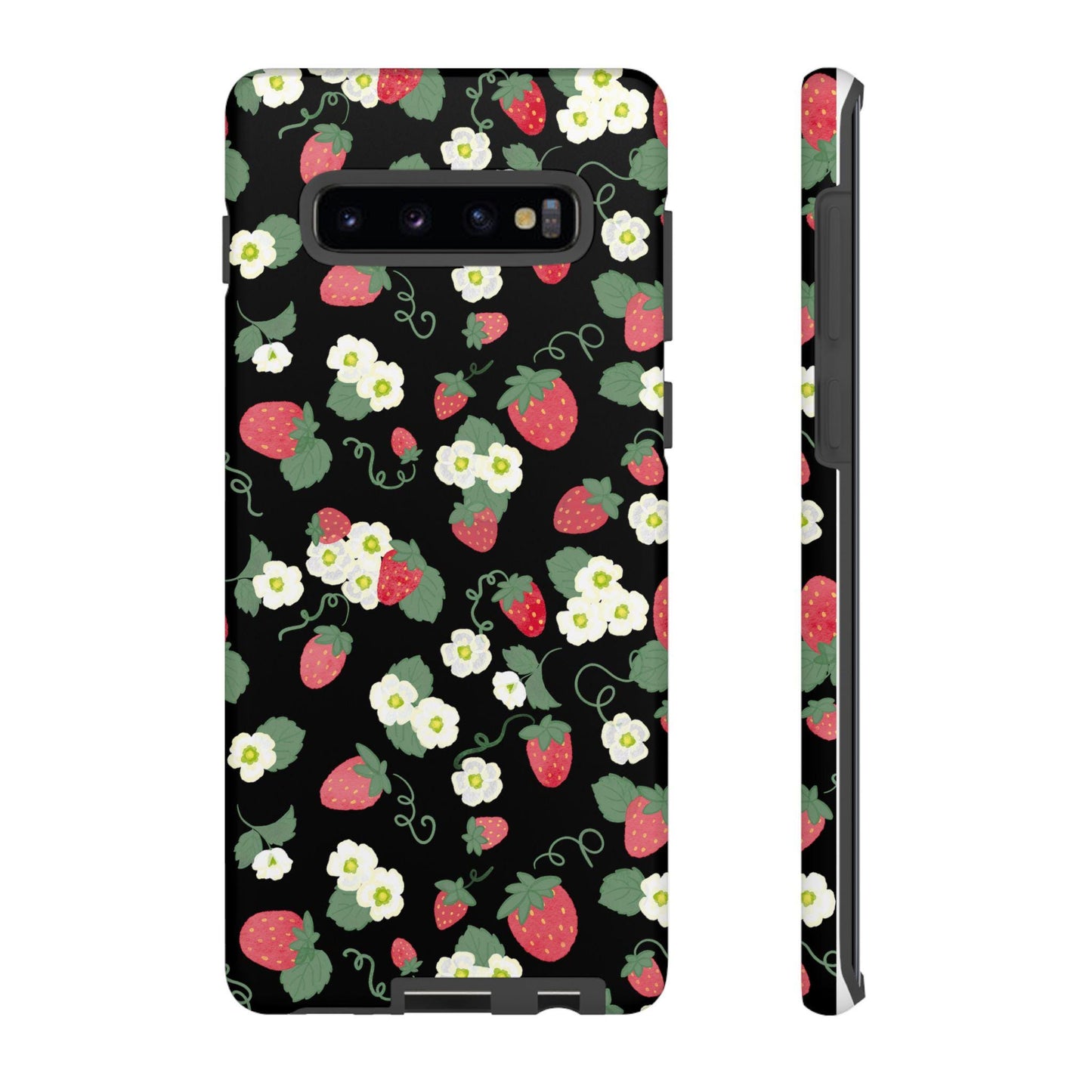 Phone Case, Watercolor Strawberry Blossoms, Floral Android Cover, Tough Protection, Gift for Her, Protective Shell, Cute Fruit Design,