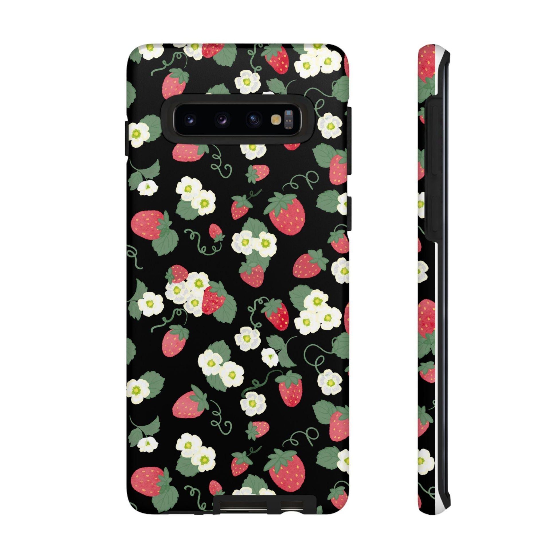 Phone Case, Watercolor Strawberry Blossoms, Floral Android Cover, Tough Protection, Gift for Her, Protective Shell, Cute Fruit Design,