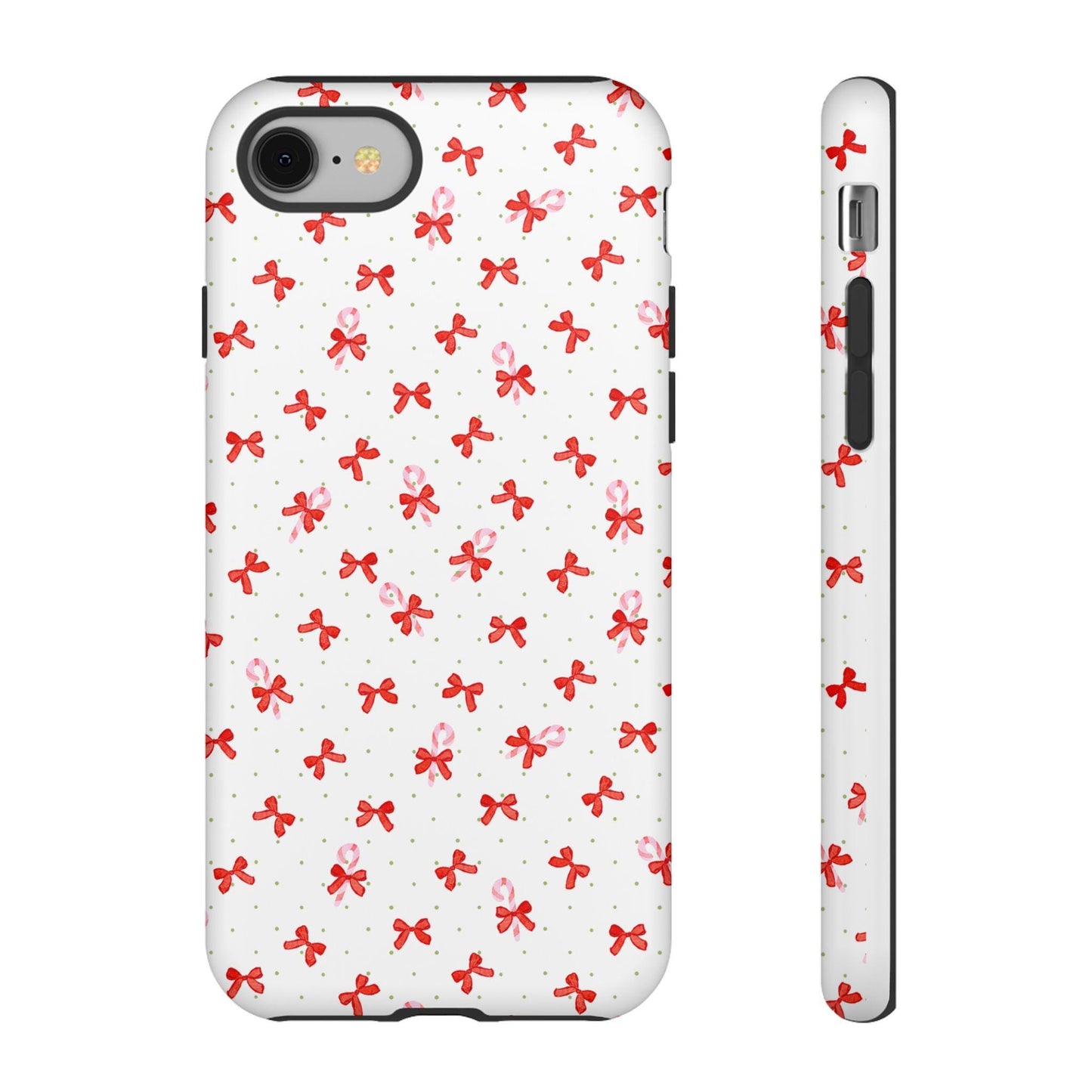 Phone Case, Christmas Coquette iPhone Case with Red Bows and Candy Canes, Tough Phone Cover, Protective Smartphone Case, Festive Holiday