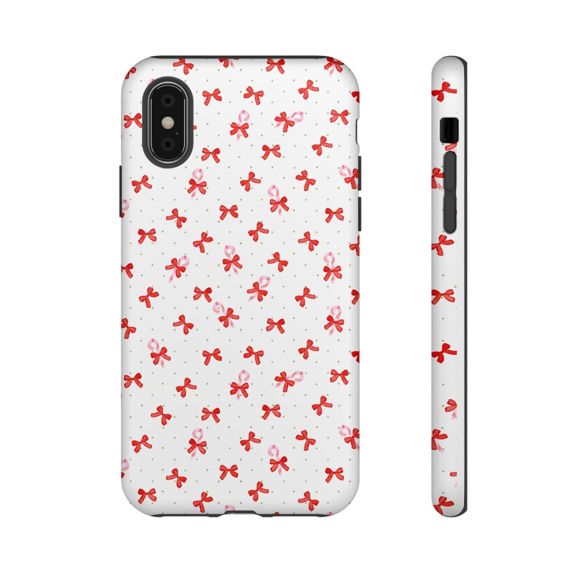 Phone Case, Christmas Coquette iPhone Case with Red Bows and Candy Canes, Tough Phone Cover, Protective Smartphone Case, Festive Holiday