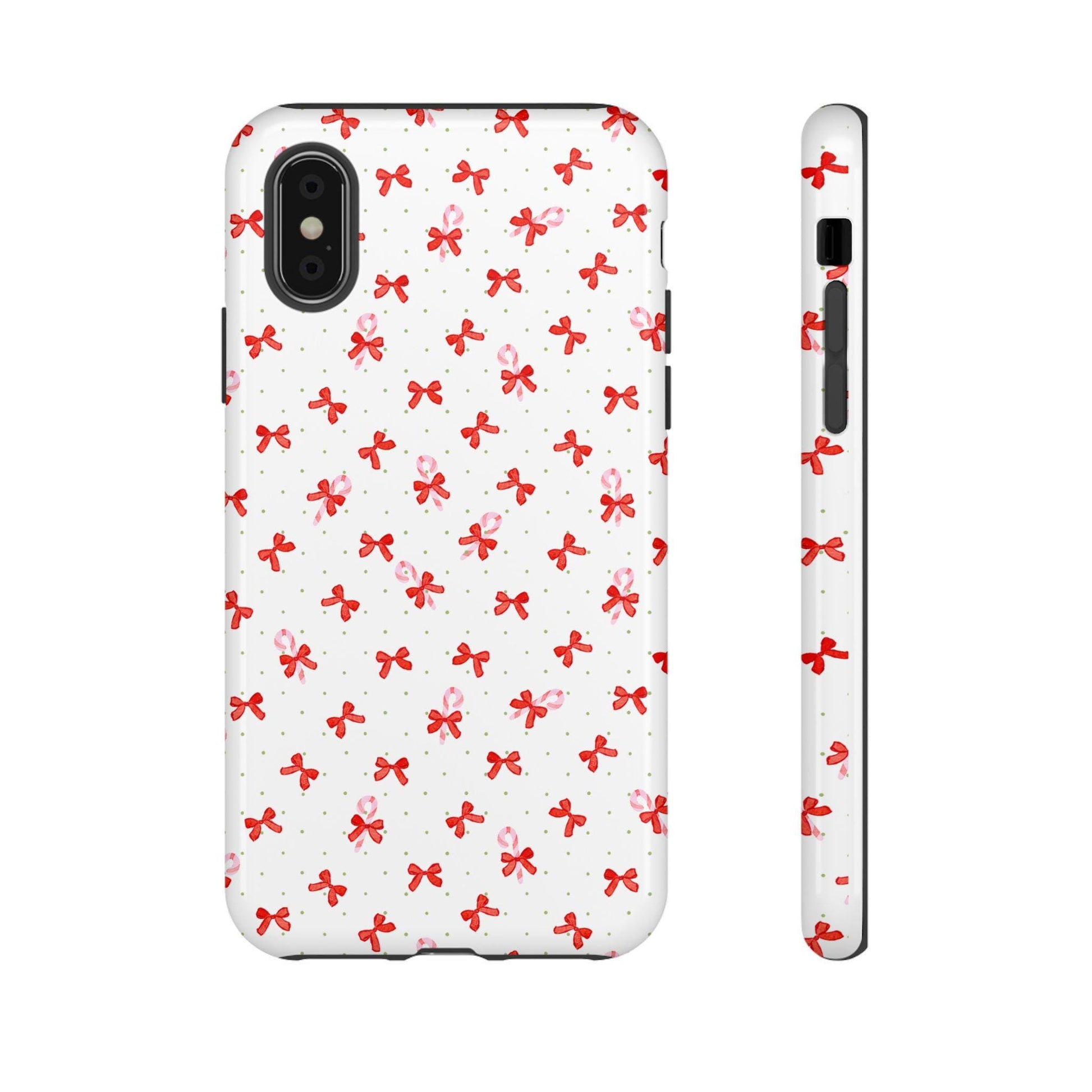 Phone Case, Christmas Coquette iPhone Case with Red Bows and Candy Canes, Tough Phone Cover, Protective Smartphone Case, Festive Holiday