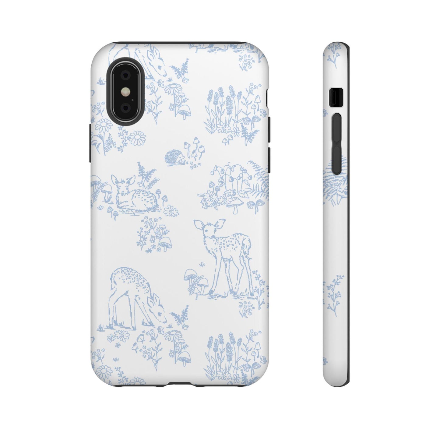 IPhone Case, Woodland Toile Deer Hedgehog Flora Fauna Tough Case Cover, Protective Shell, Cute Animal Print, Unique Design