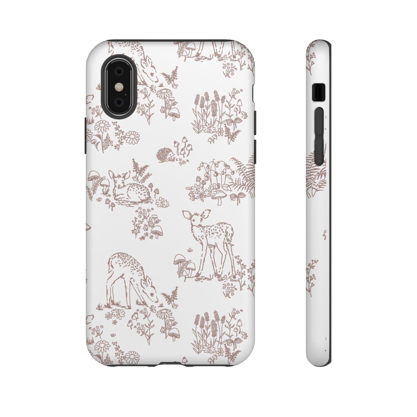 iPhone Tough Case - Fall Woodland Deer Hedgehog Fern Mushroom Autumn Brown, Woodland iPhone Cover, Protective Phone Case, Rustic