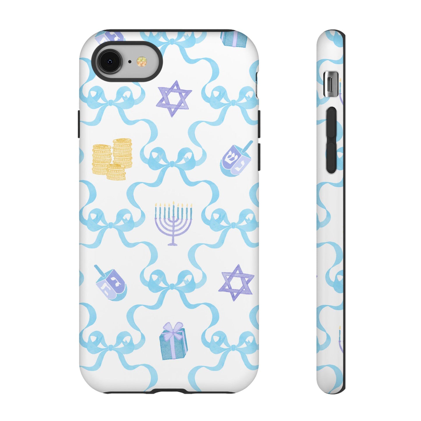 Hanukkah Coquette Tough Case, Menorah Gelt Star Blue Bow iPhone Cover, Jewish Holiday Accessories, Protective Phone Case, Jewish Festive