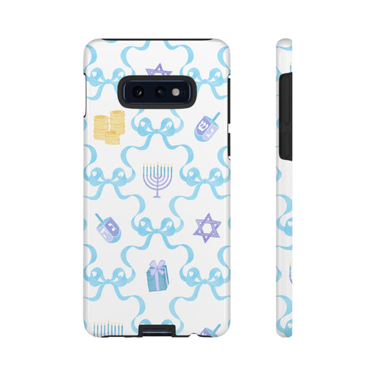 Hanukkah Coquette Tough Cases, Menorah, Gelt, Jewish Stars, Blue Bows, Phone Cover, Protective Shell, Hanukkah Gift