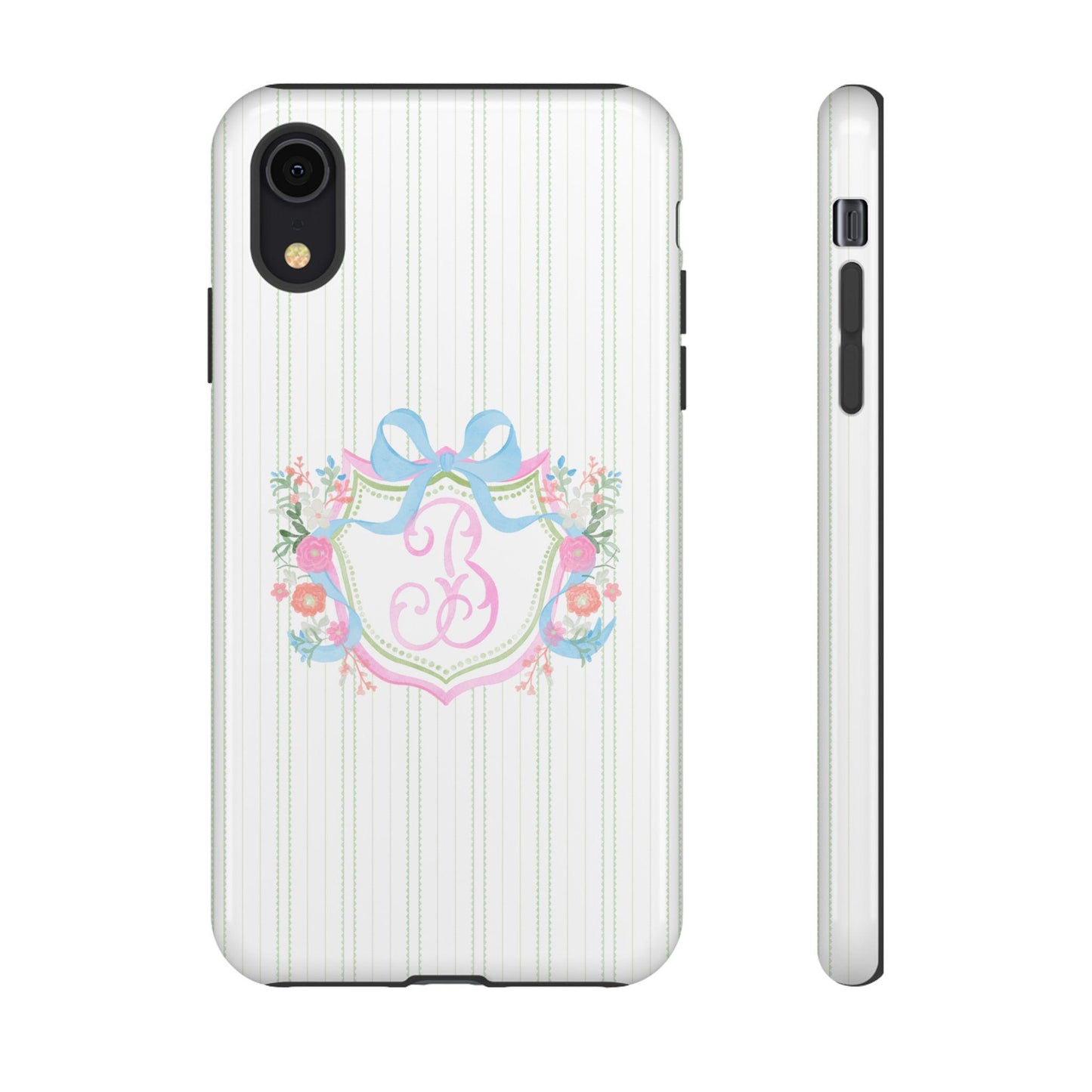 iPhone Tough Case, Sweet Classic Watercolor Monogram Personalized Initial Monogrammed Cover, Protective Phone Accessories, Customizable