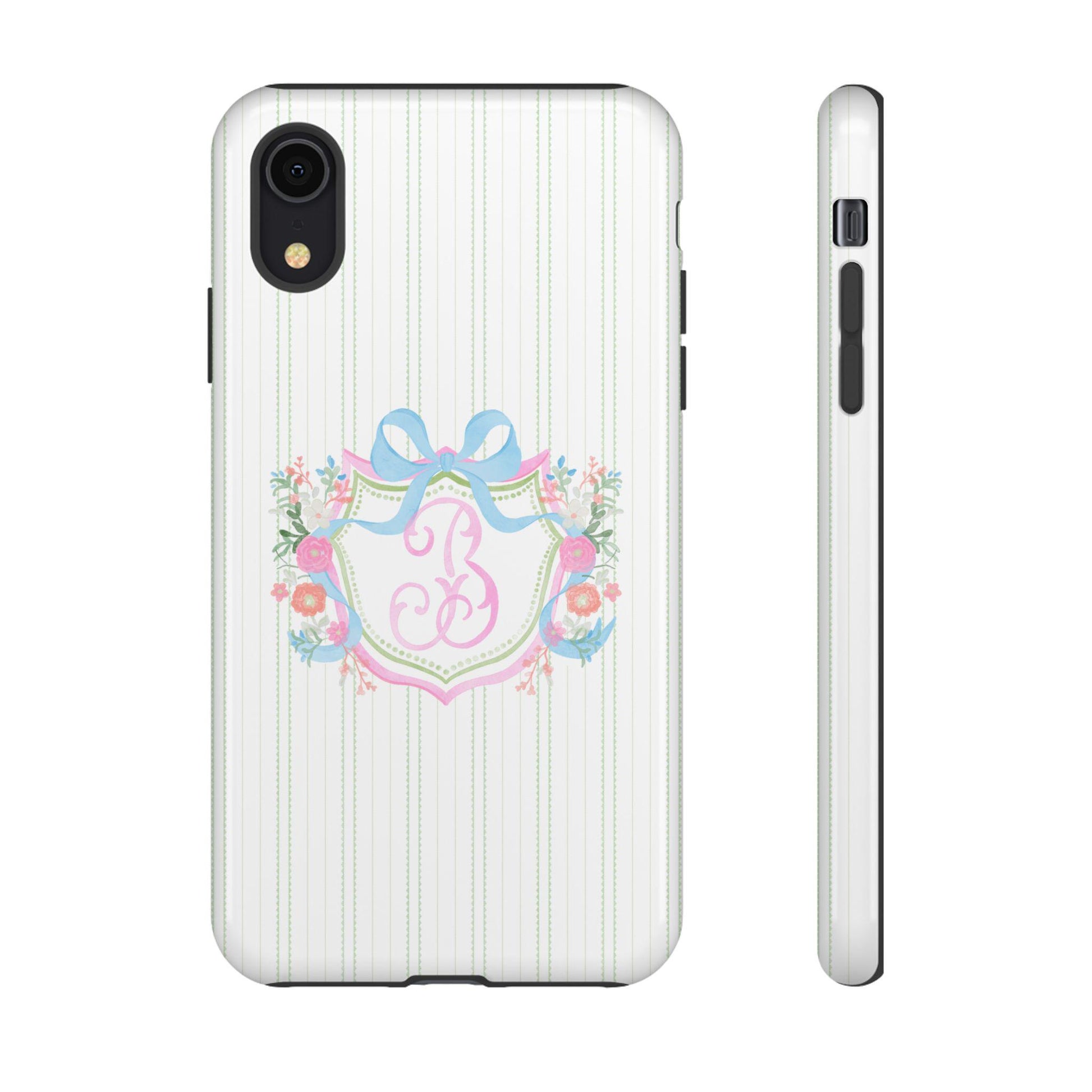 iPhone Tough Case, Sweet Classic Watercolor Monogram Personalized Initial Monogrammed Cover, Protective Phone Accessories, Customizable