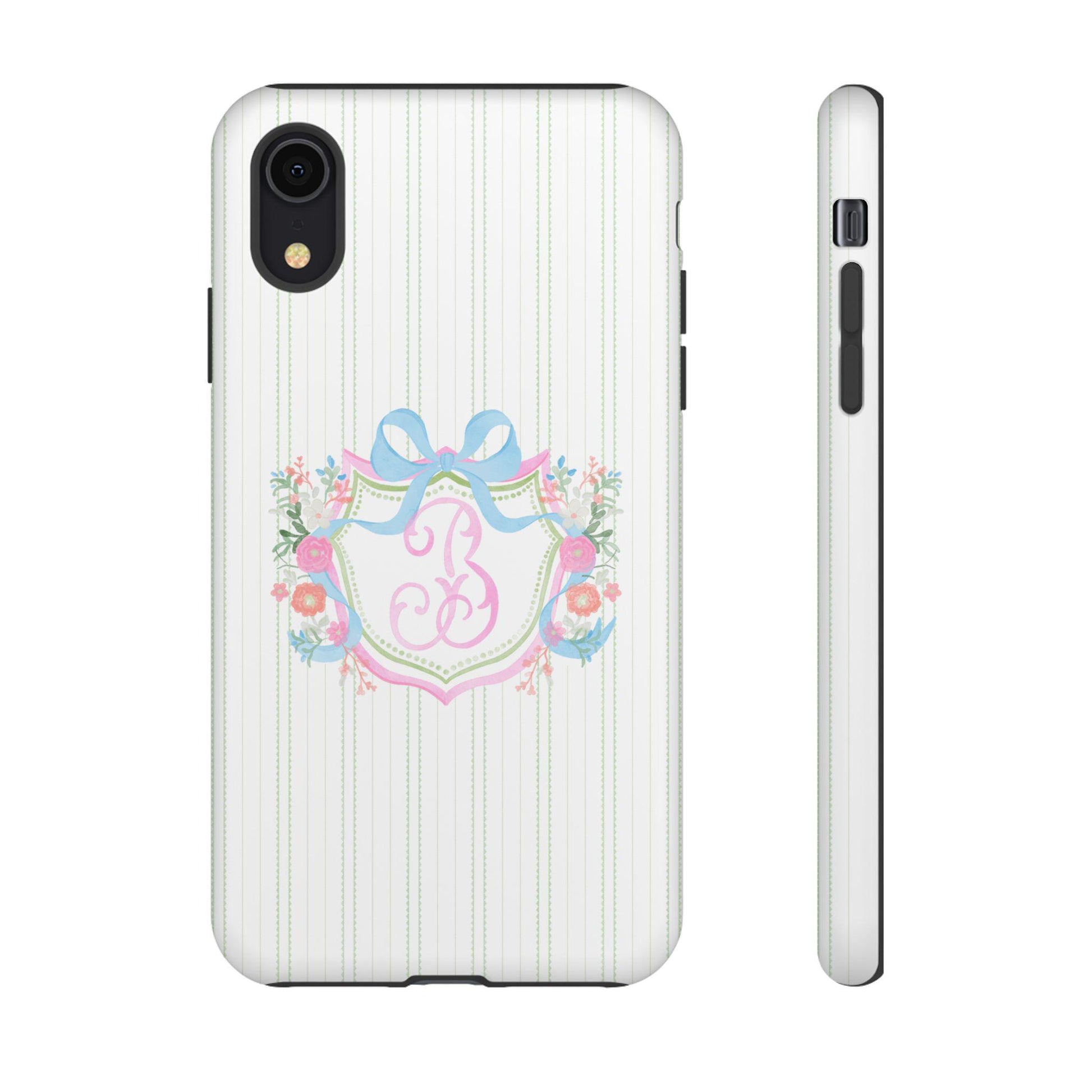 iPhone Tough Case, Sweet Classic Watercolor Monogram Personalized Initial Monogrammed Cover, Protective Phone Accessories, Customizable