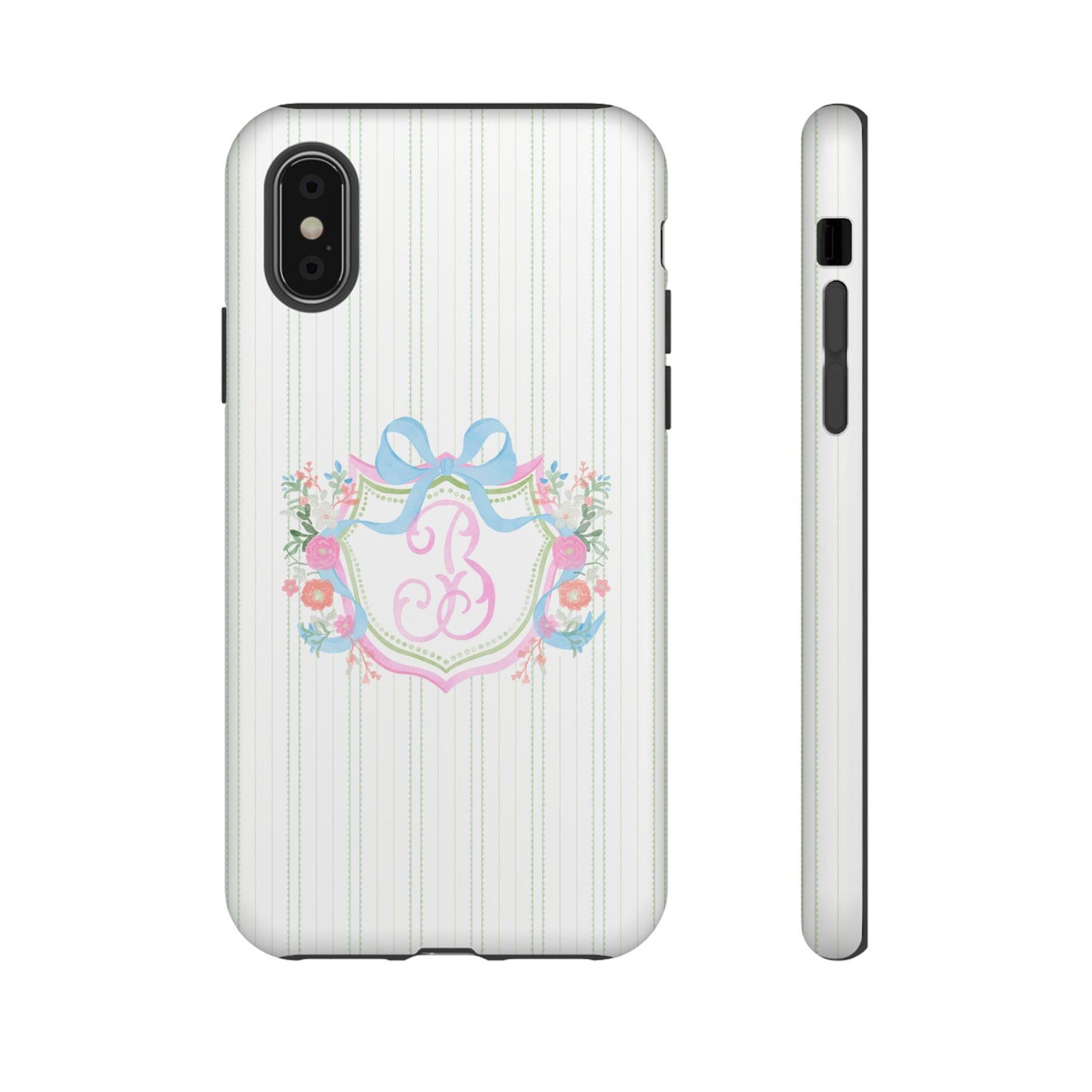 iPhone Tough Case, Sweet Classic Watercolor Monogram Personalized Initial Monogrammed Cover, Protective Phone Accessories, Customizable