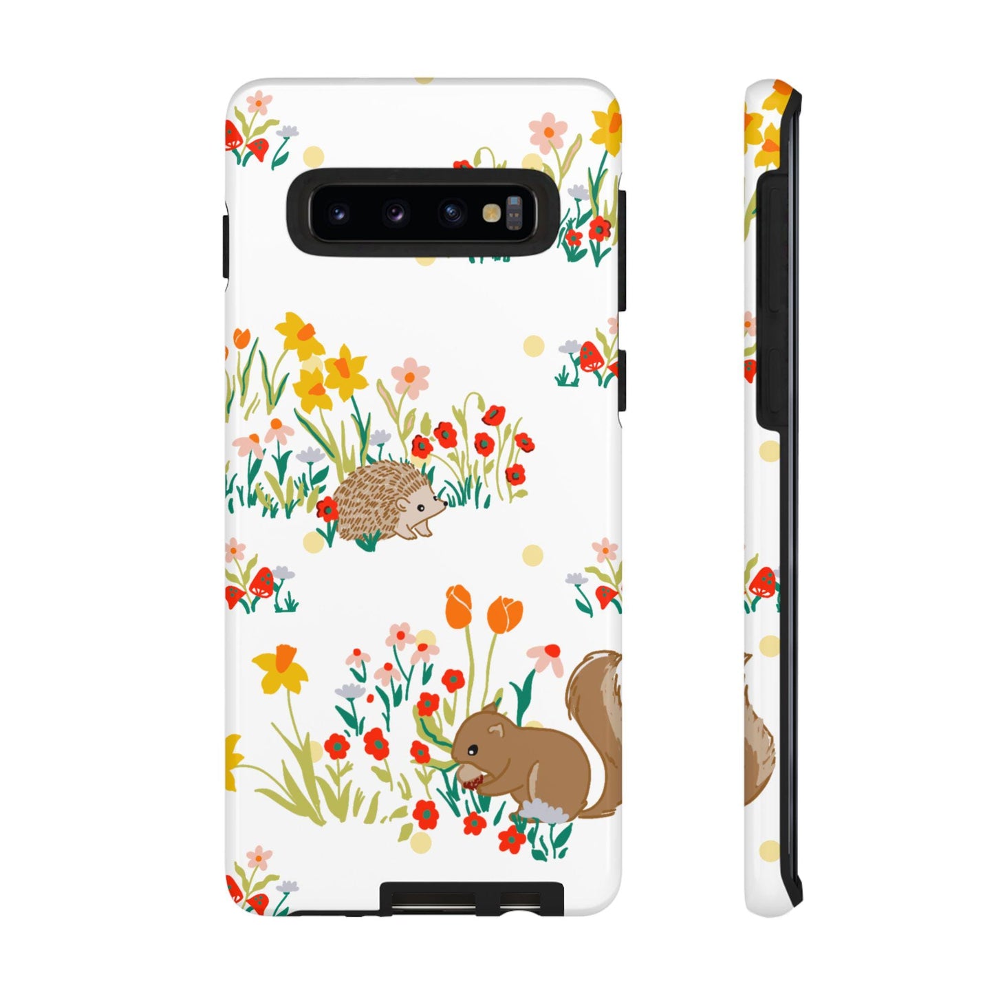 iPhone Case, Colorful Tough Cases with Squirrels and Hedgehogs, Rust Green Yellow Orange Matte or Glossy, Protective Phone Cover, Hard