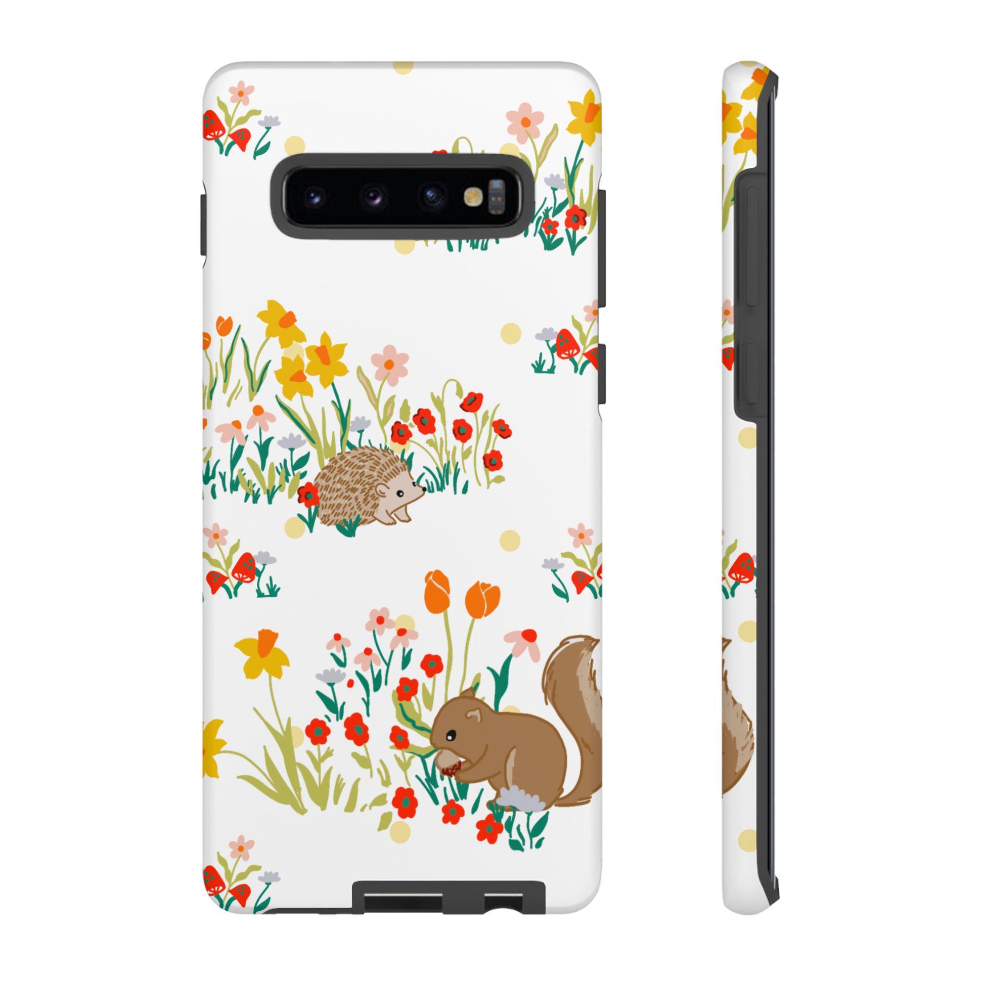 iPhone Case, Colorful Tough Cases with Squirrels and Hedgehogs, Rust Green Yellow Orange Matte or Glossy, Protective Phone Cover, Hard