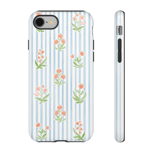 iPhone Case, Floral Phone Cover, Blue Watercolor Flowers, Protective Phone Case, Tough Phone Shell, Coral Floral Tech Accessory