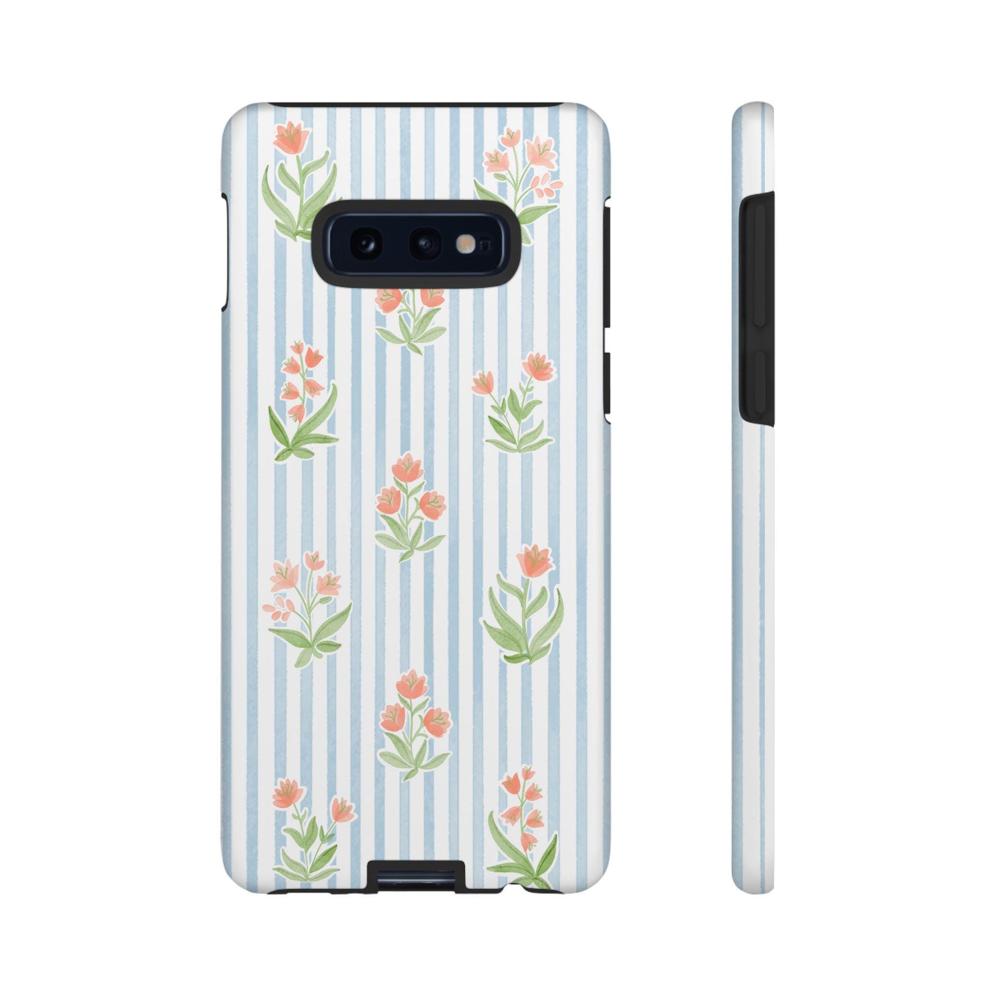 Phone Case, Floral Android Cover, Colorful Flowers on Pale Blue Watercolor Stripes, Tough Protective Case, Gift for Her, Floral Phone