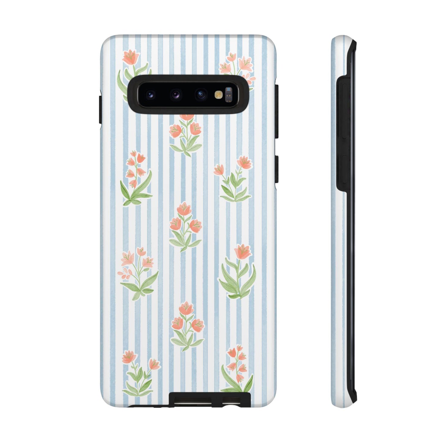 Phone Case, Floral Android Cover, Colorful Flowers on Pale Blue Watercolor Stripes, Tough Protective Case, Gift for Her, Floral Phone