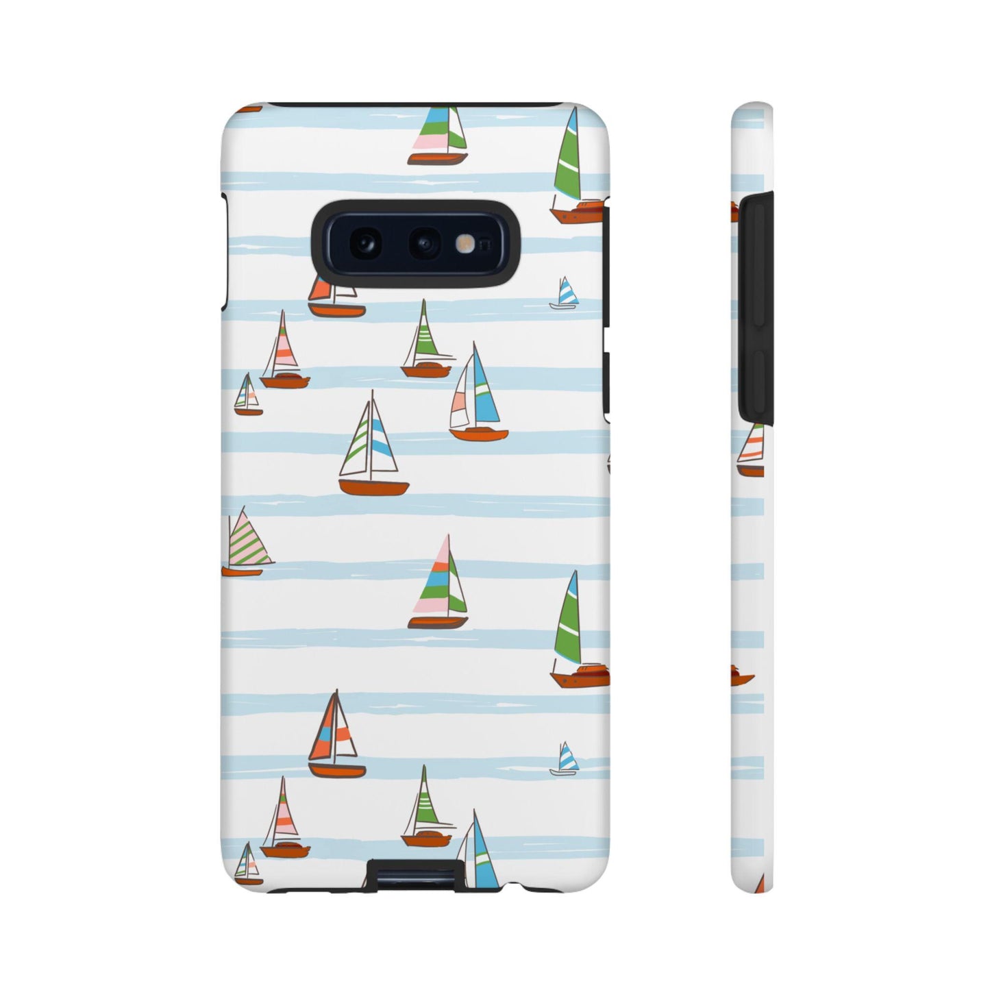 Phone Case, Seaside Sailboat Android Case, Preppy Nautical Cover for Rosemary Beach, Florida, Coastal Hard Shell Protective Case, Beach