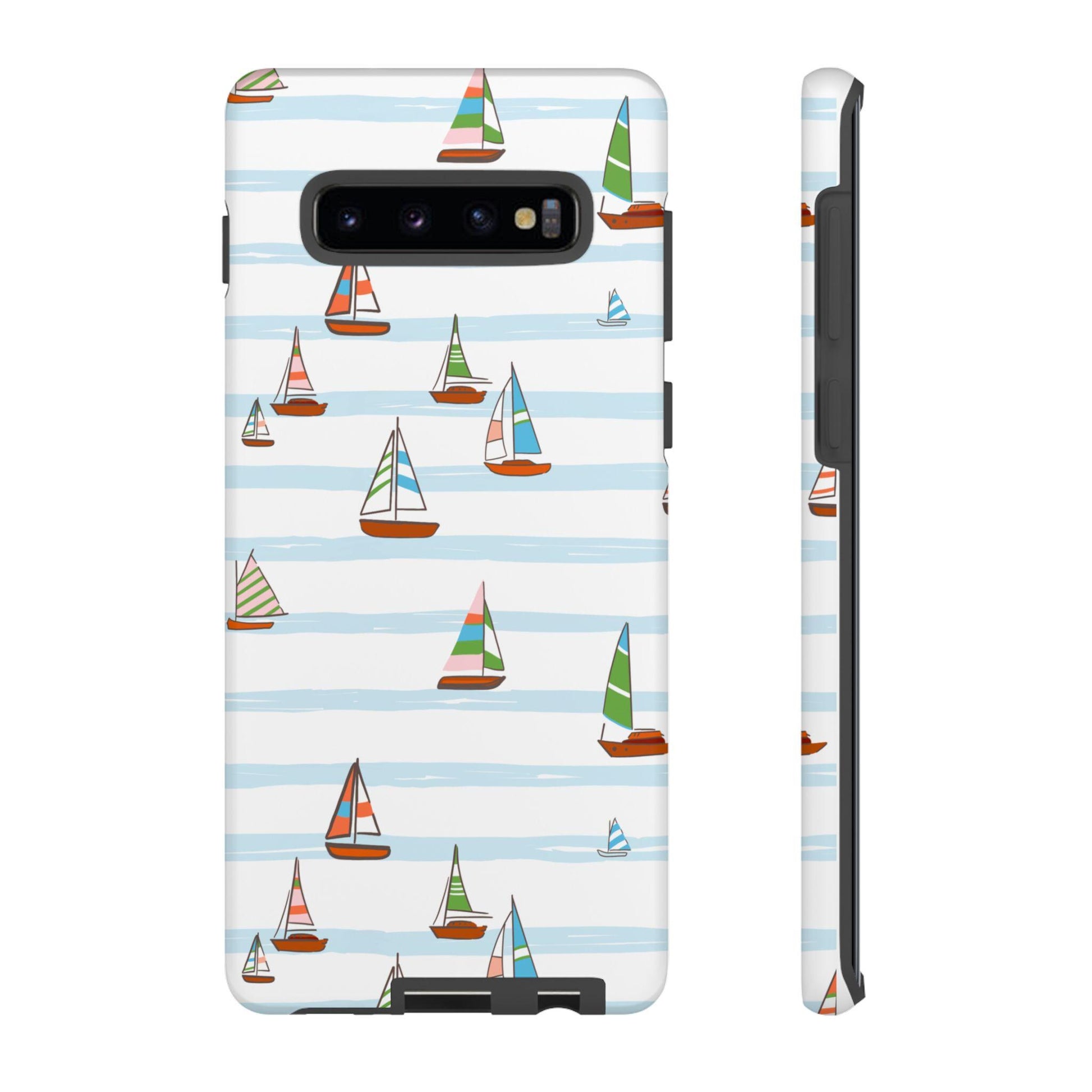 Phone Case, Seaside Sailboat Android Case, Preppy Nautical Cover for Rosemary Beach, Florida, Coastal Hard Shell Protective Case, Beach