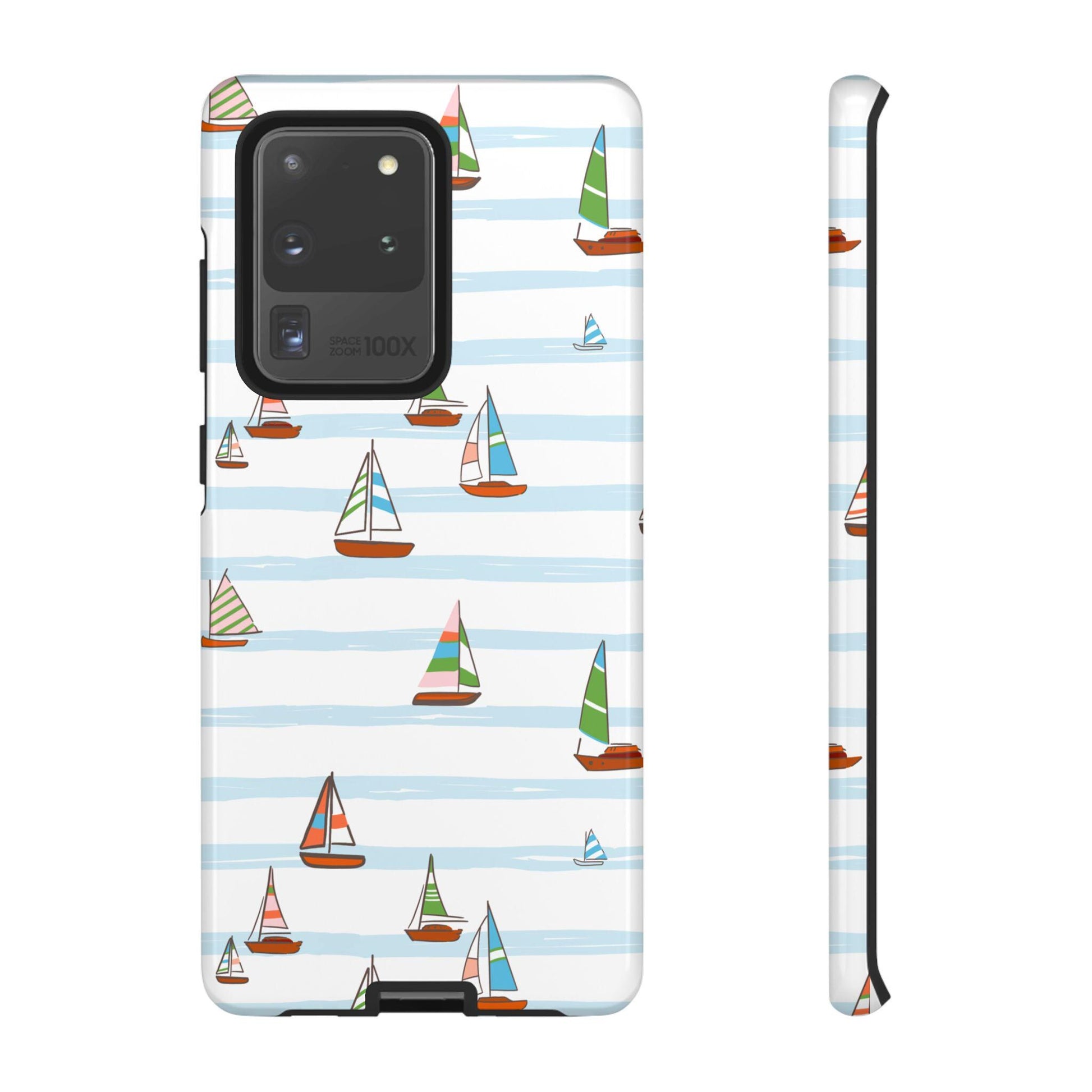 Phone Case, Seaside Sailboat Android Case, Preppy Nautical Cover for Rosemary Beach, Florida, Coastal Hard Shell Protective Case, Beach