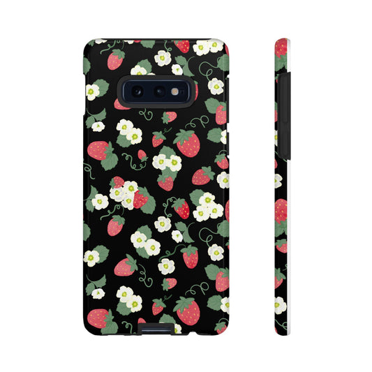 Phone Case, Watercolor Strawberry Blossoms, Floral Android Cover, Tough Protection, Gift for Her, Protective Shell, Cute Fruit Design,