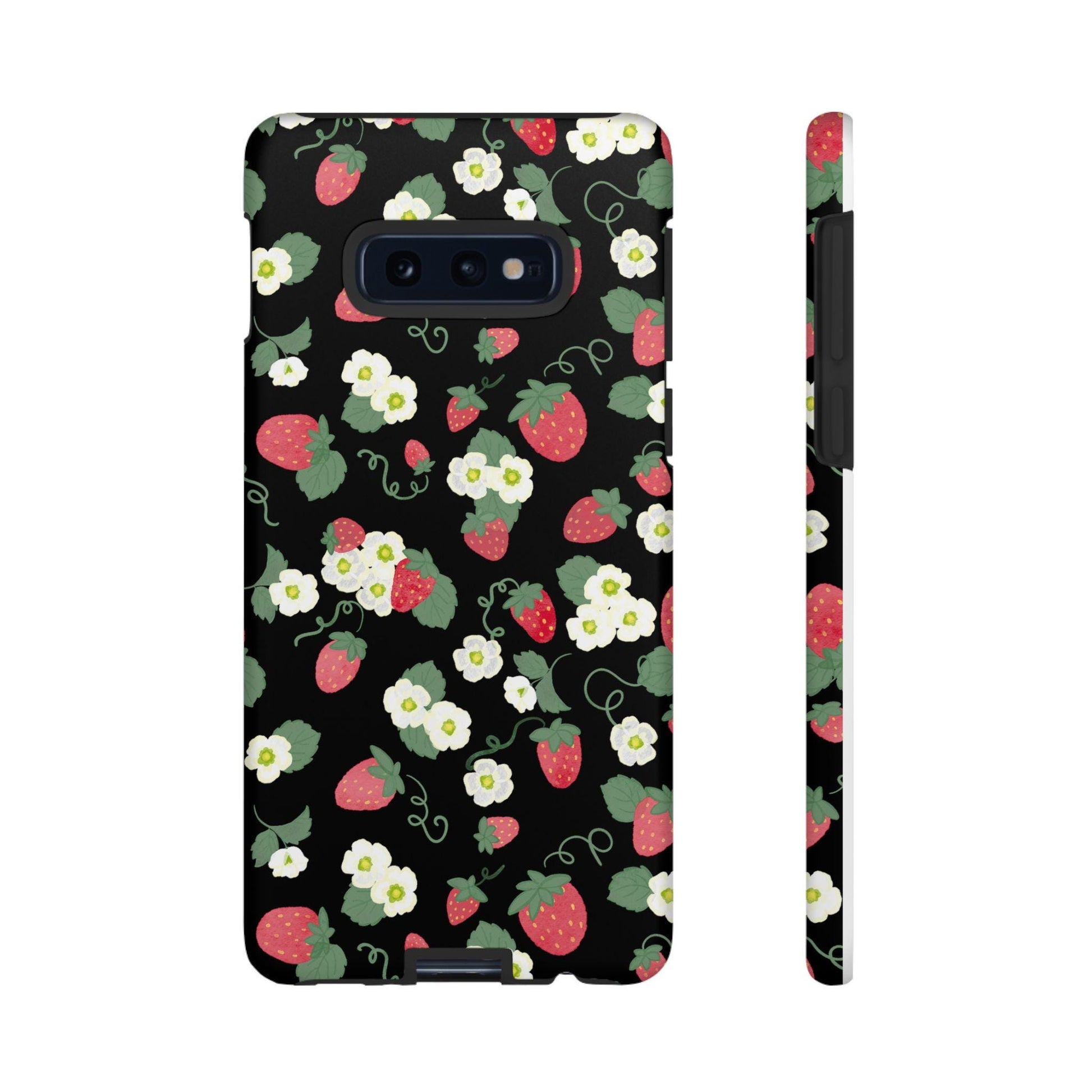 Phone Case, Watercolor Strawberry Blossoms, Floral Android Cover, Tough Protection, Gift for Her, Protective Shell, Cute Fruit Design,